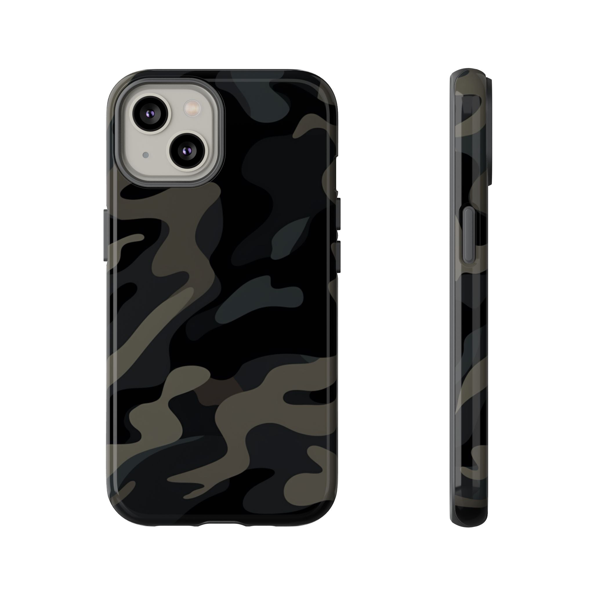 Black Camouflage Phone Case for iPhone, Samsung and Google Pixel iPhone 14 Glossy