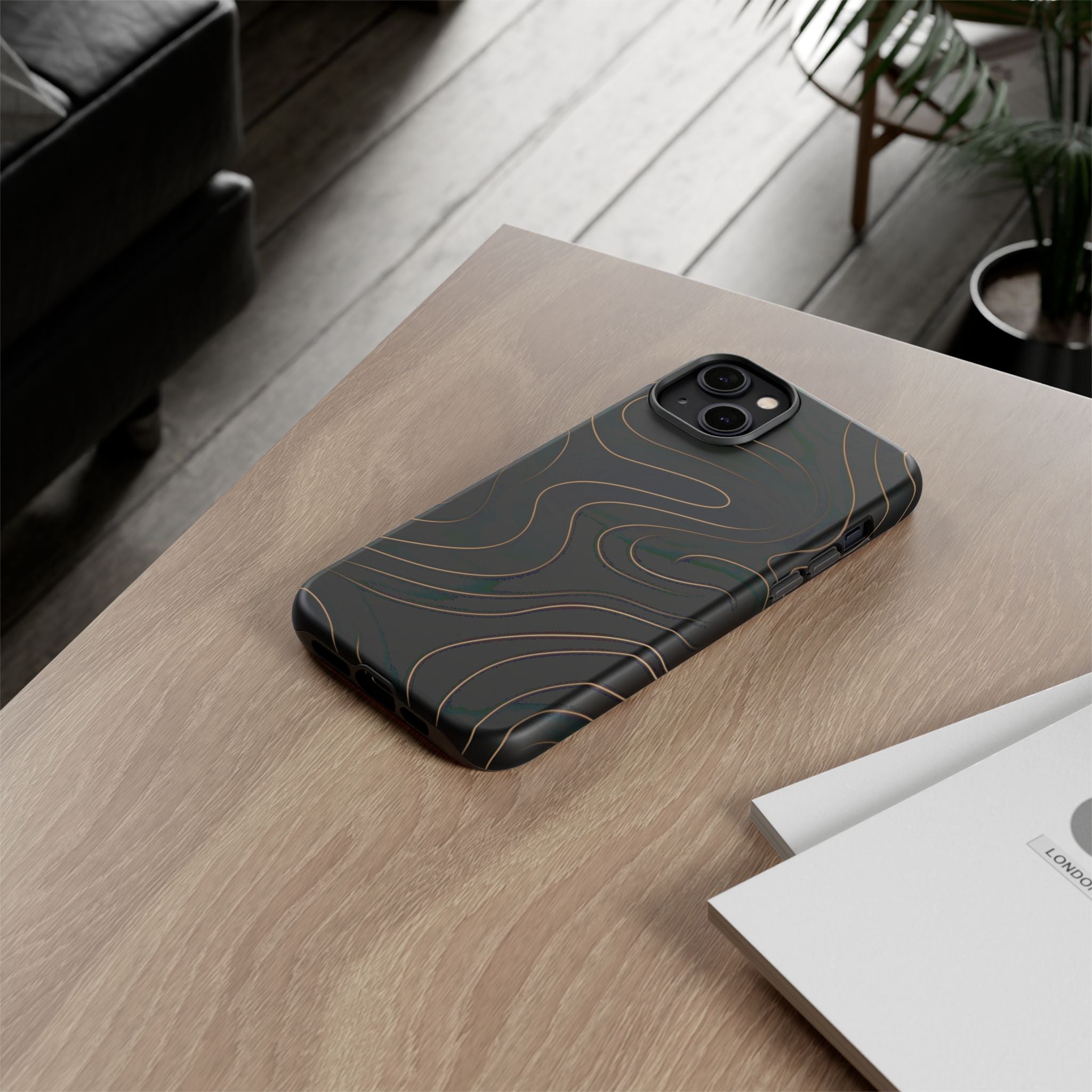 Noir Topograph - Black Minimalist Line Art Phone Case