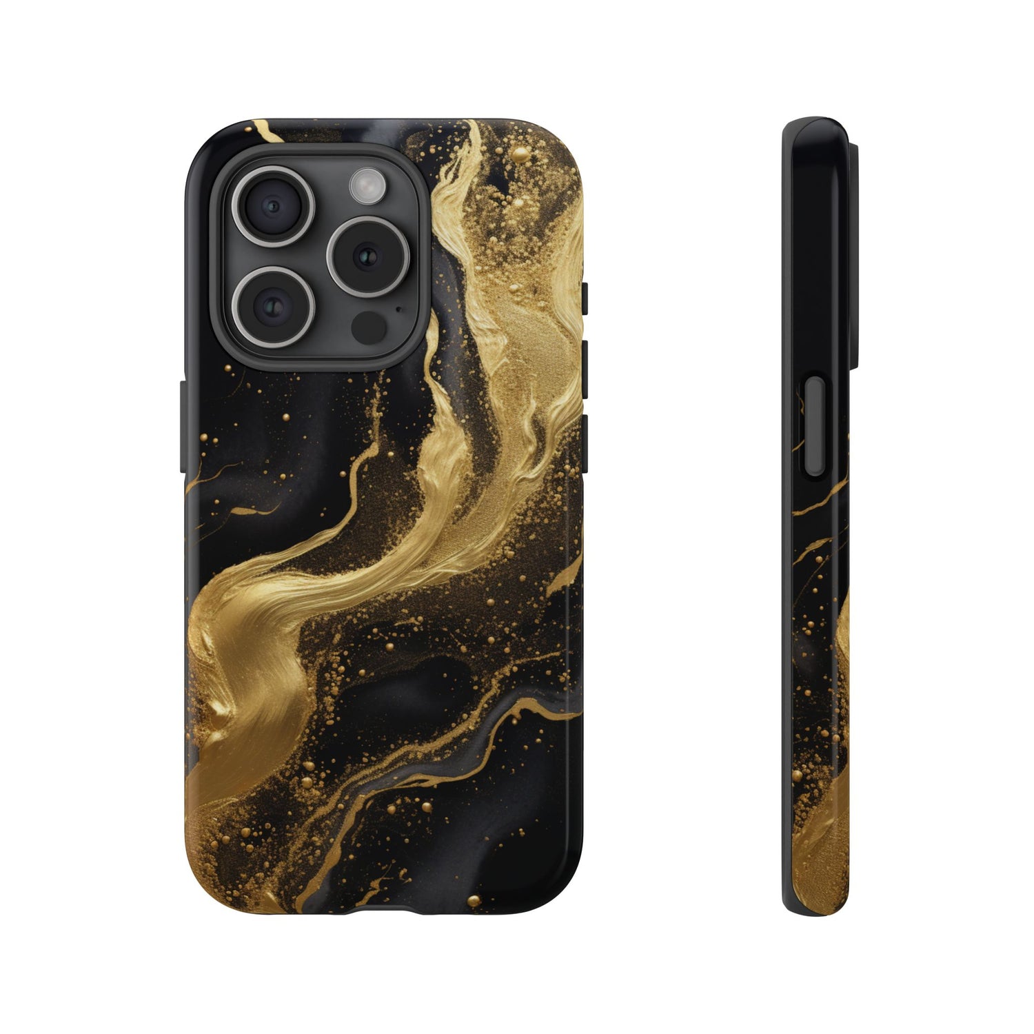 Golden Flow - Black & Gold Marble Luxe Phone Case iPhone 15 Pro Glossy