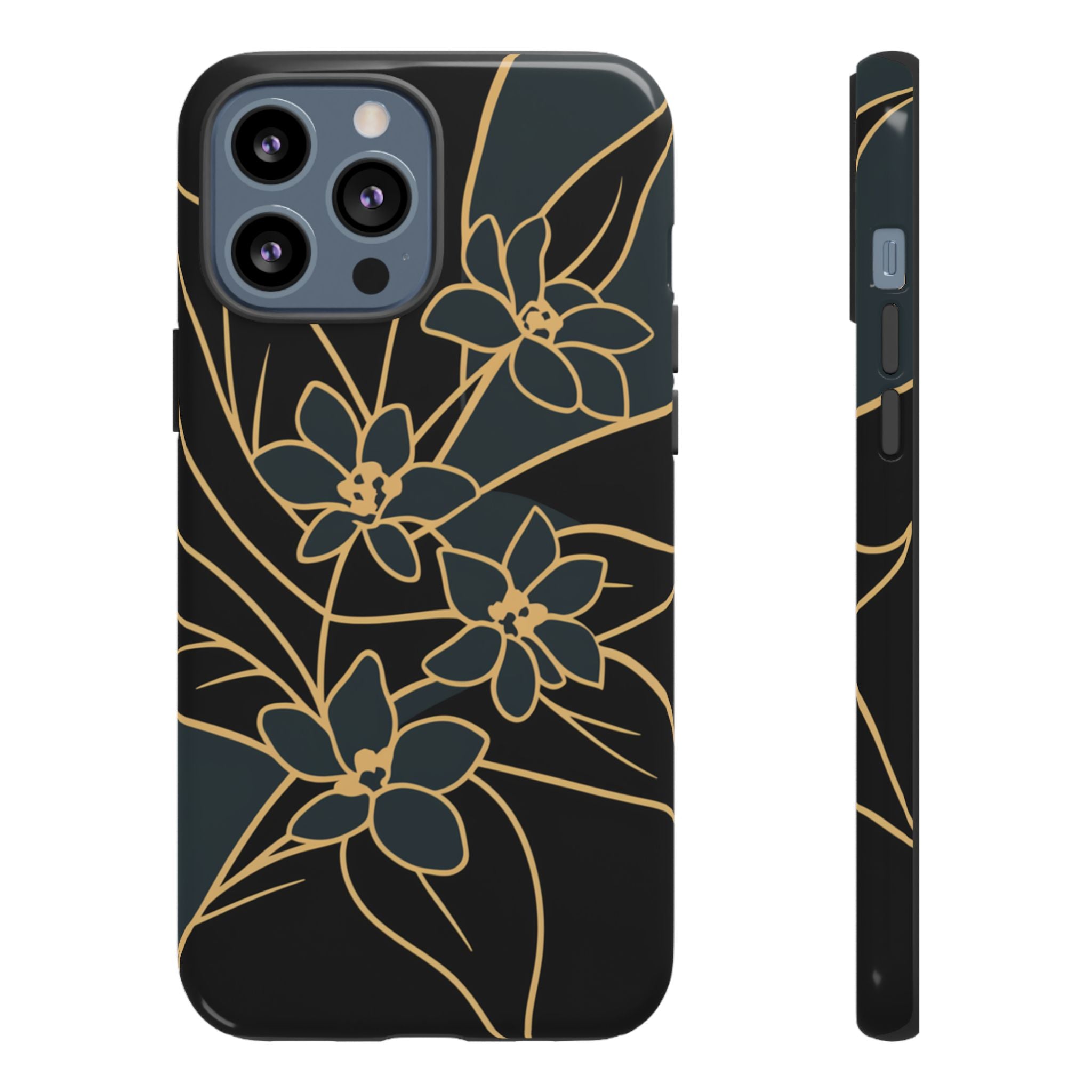 Golden Bloom - Elegant Floral Line Art Phone Case iPhone 13 Pro Max Glossy