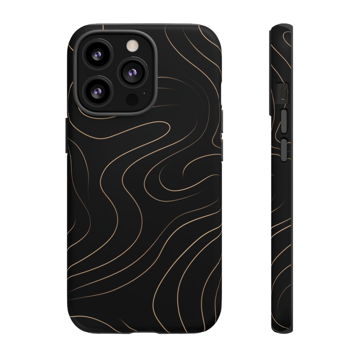 Noir Topograph - Black Minimalist Line Art Phone Case iPhone 13 Pro Matte