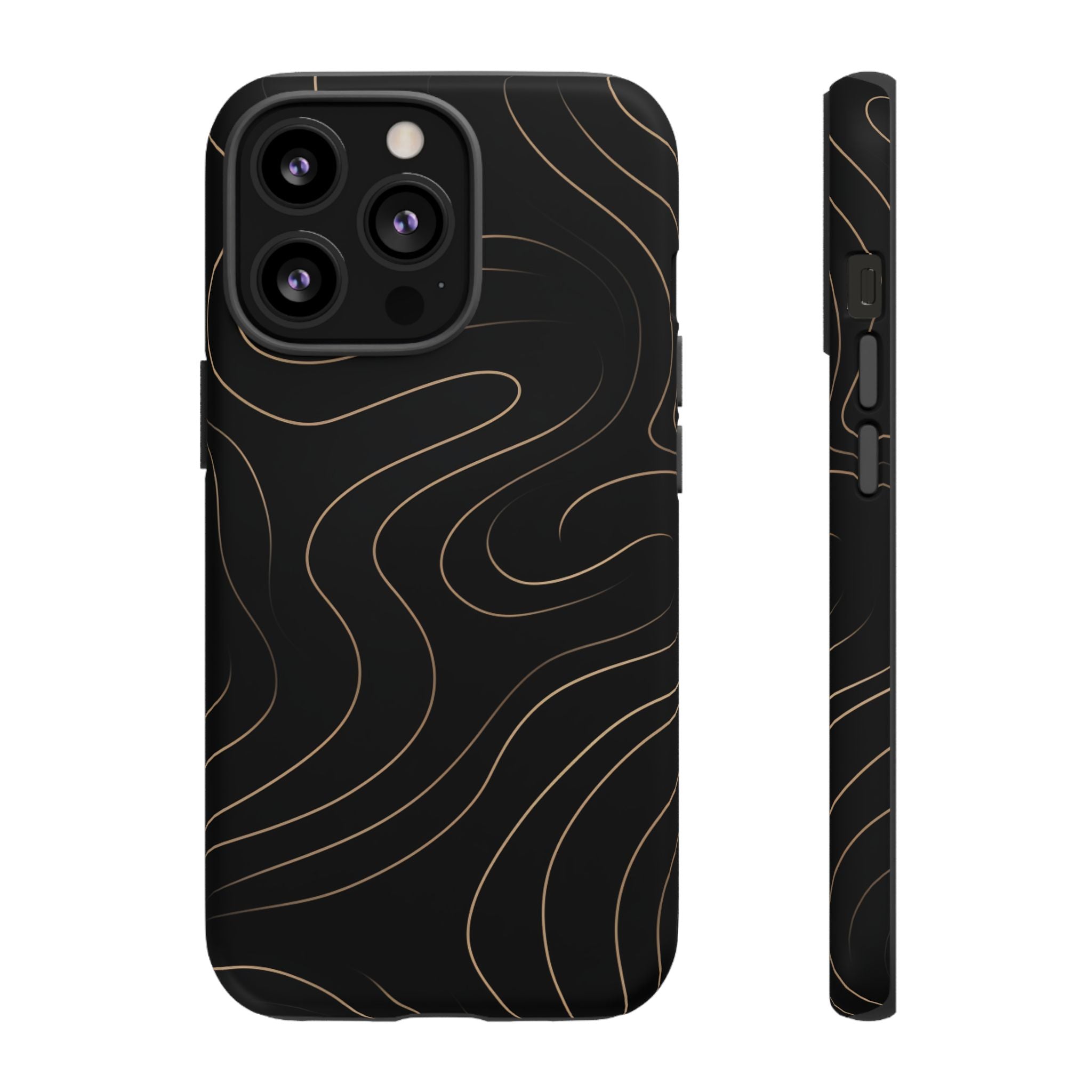 Noir Topograph - Black Minimalist Line Art Phone Case iPhone 13 Pro Matte
