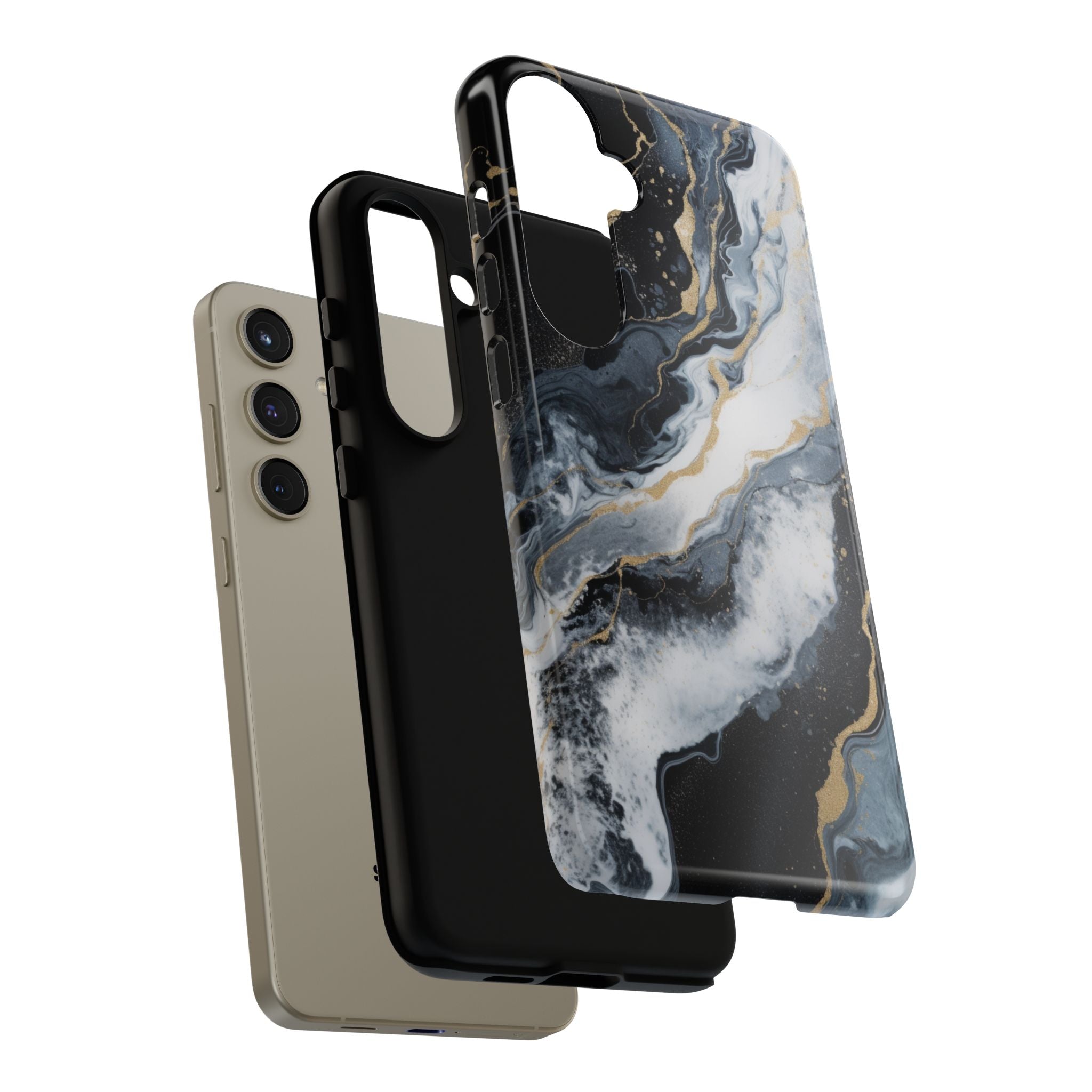 Celestial Marble Phone Case - Black & Gold Swirl Design