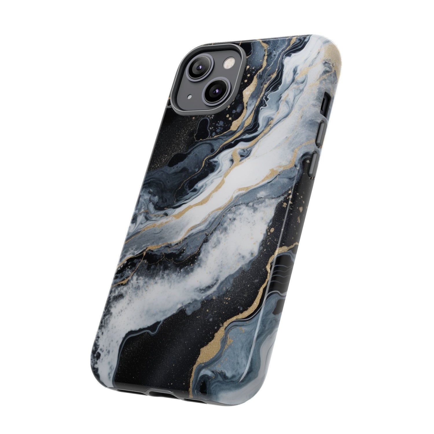 Celestial Marble Phone Case - Black & Gold Swirl Design