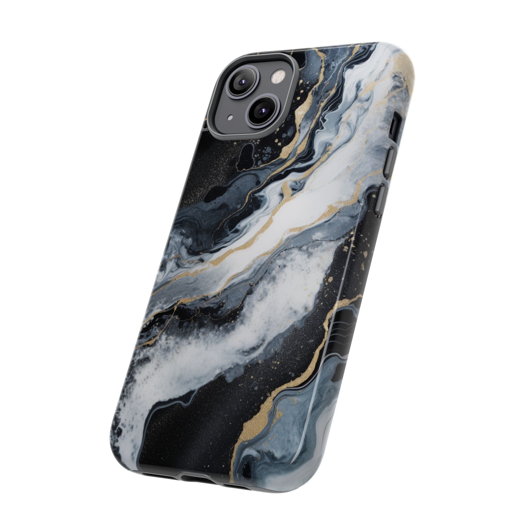 Celestial Marble Phone Case - Black & Gold Swirl Design