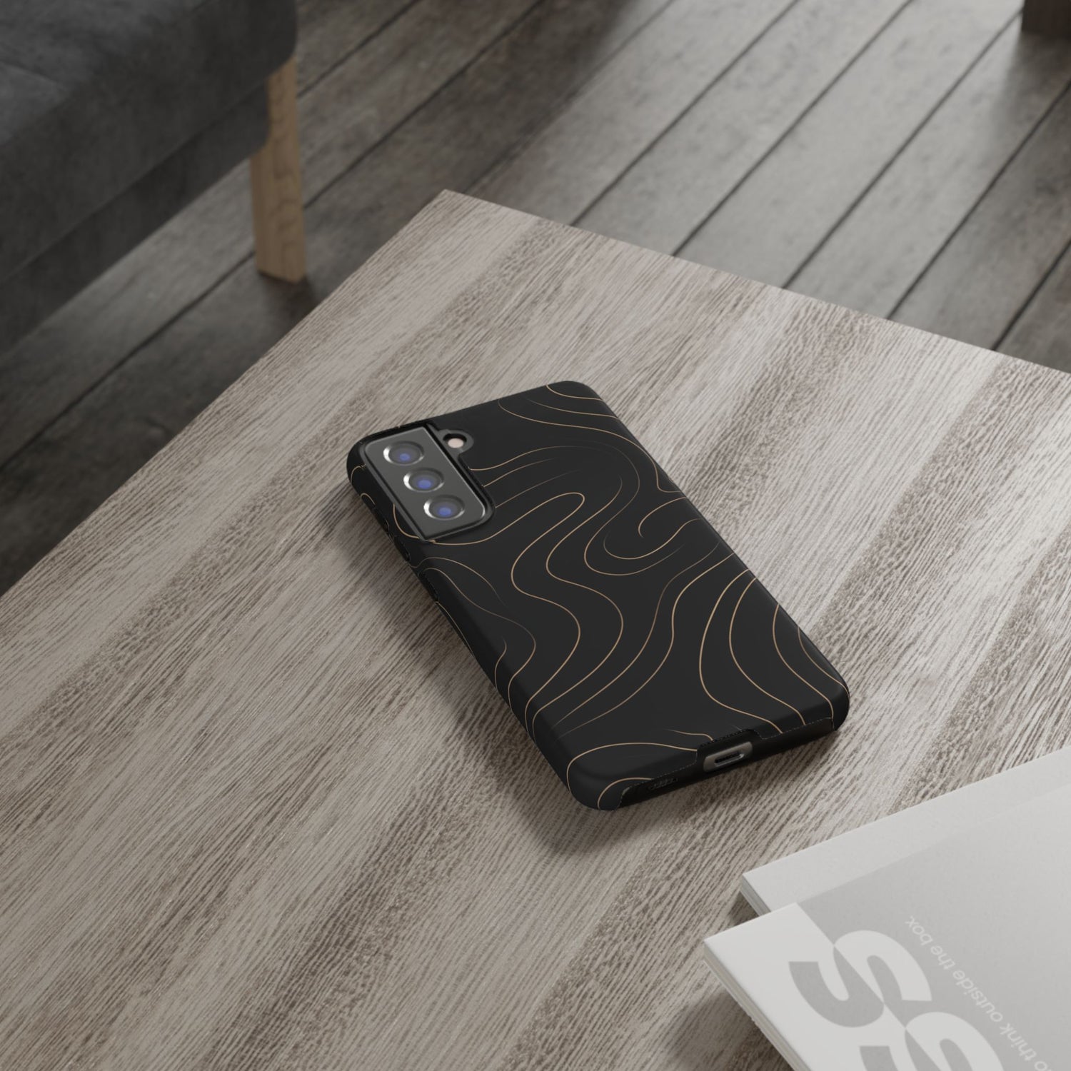 Noir Topograph - Black Minimalist Line Art Phone Case