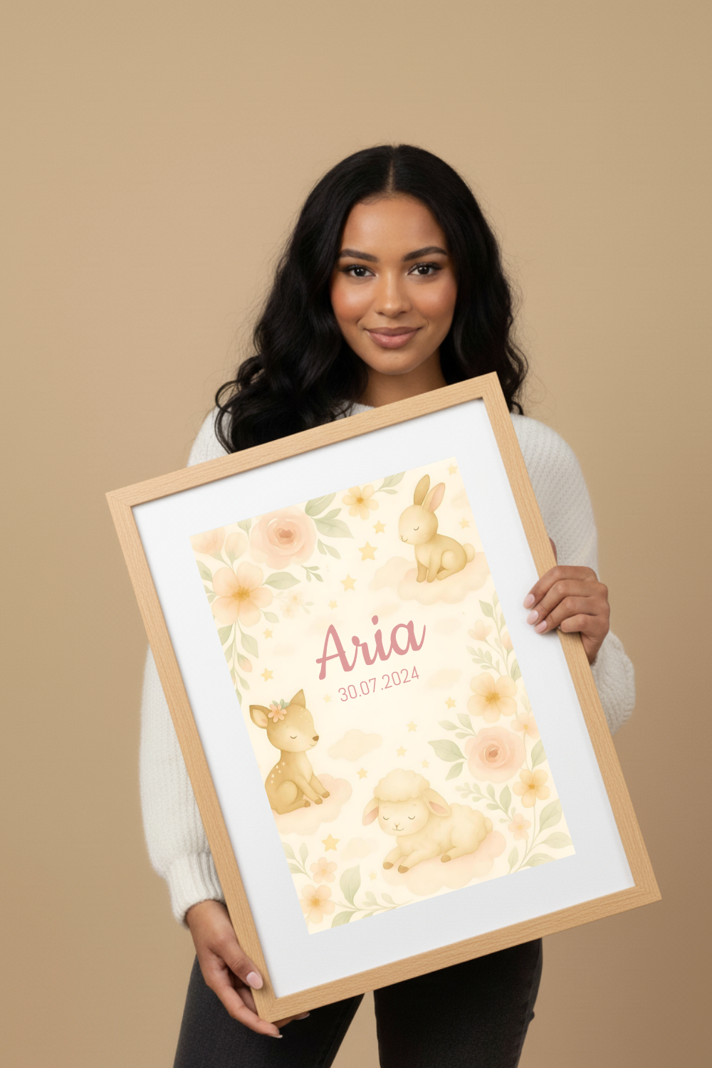 Personalised Woodland Baby Animal Nursery Print - Custom Name Poster