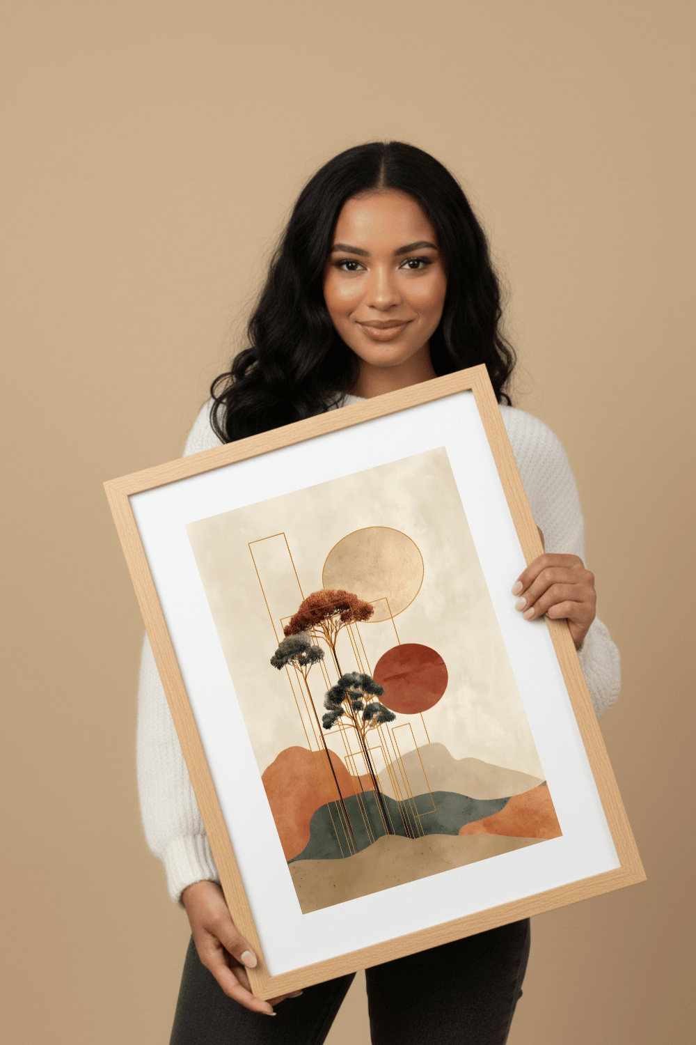 Minimalist Japanese Wall Art - Tranquil Abstract Landscape with Gold Accents
