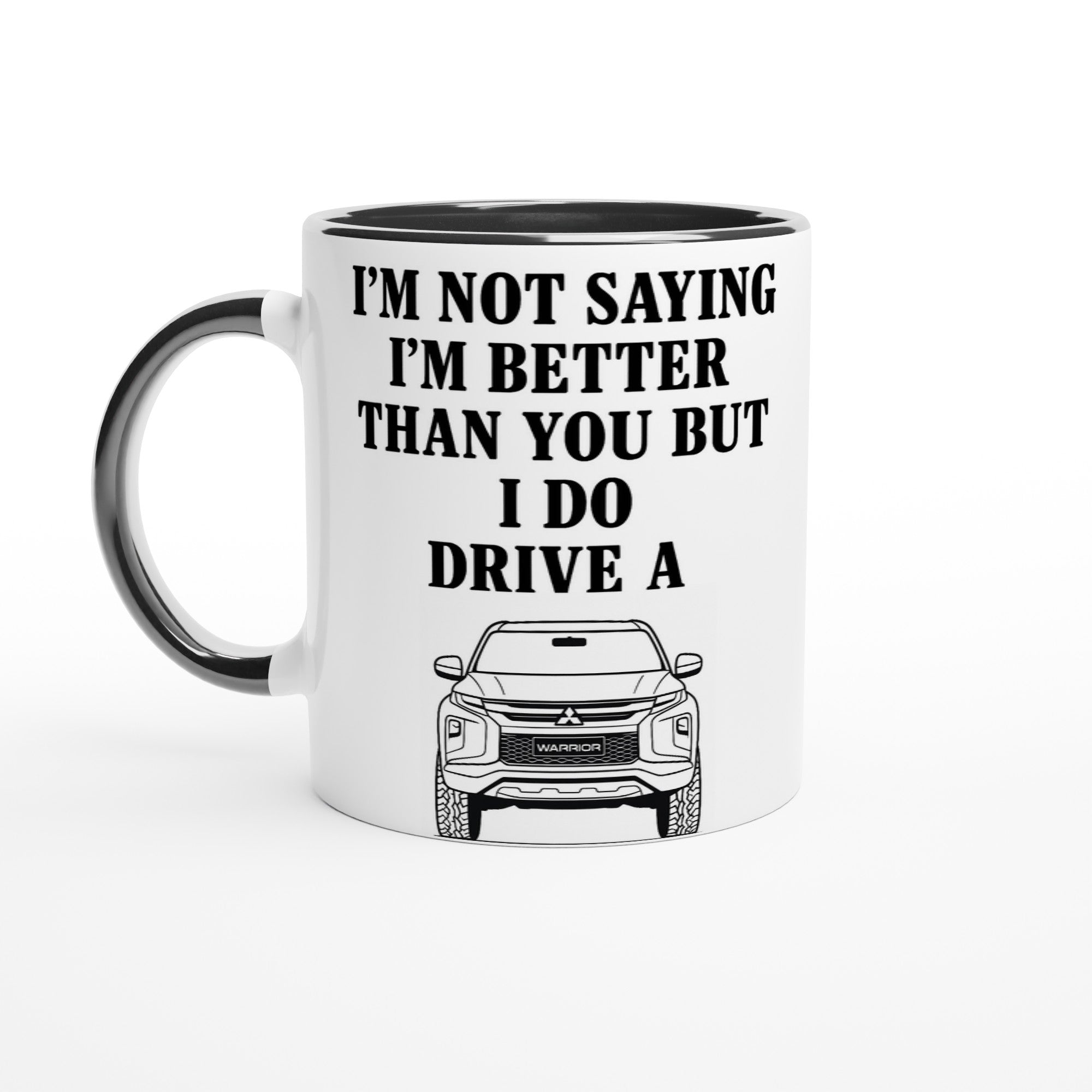 Funny Warrior Mug – 11oz Luxury Car Driver Gift, Bold Statement Coffee Cup, Mitsubishi Lover Gift for Him or Her Ceramic Black