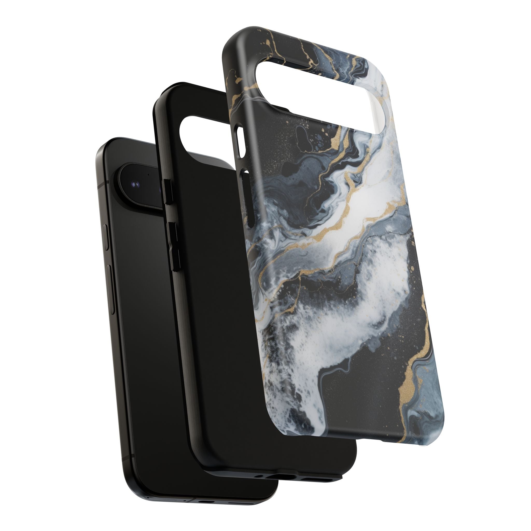 Celestial Marble Phone Case - Black & Gold Swirl Design