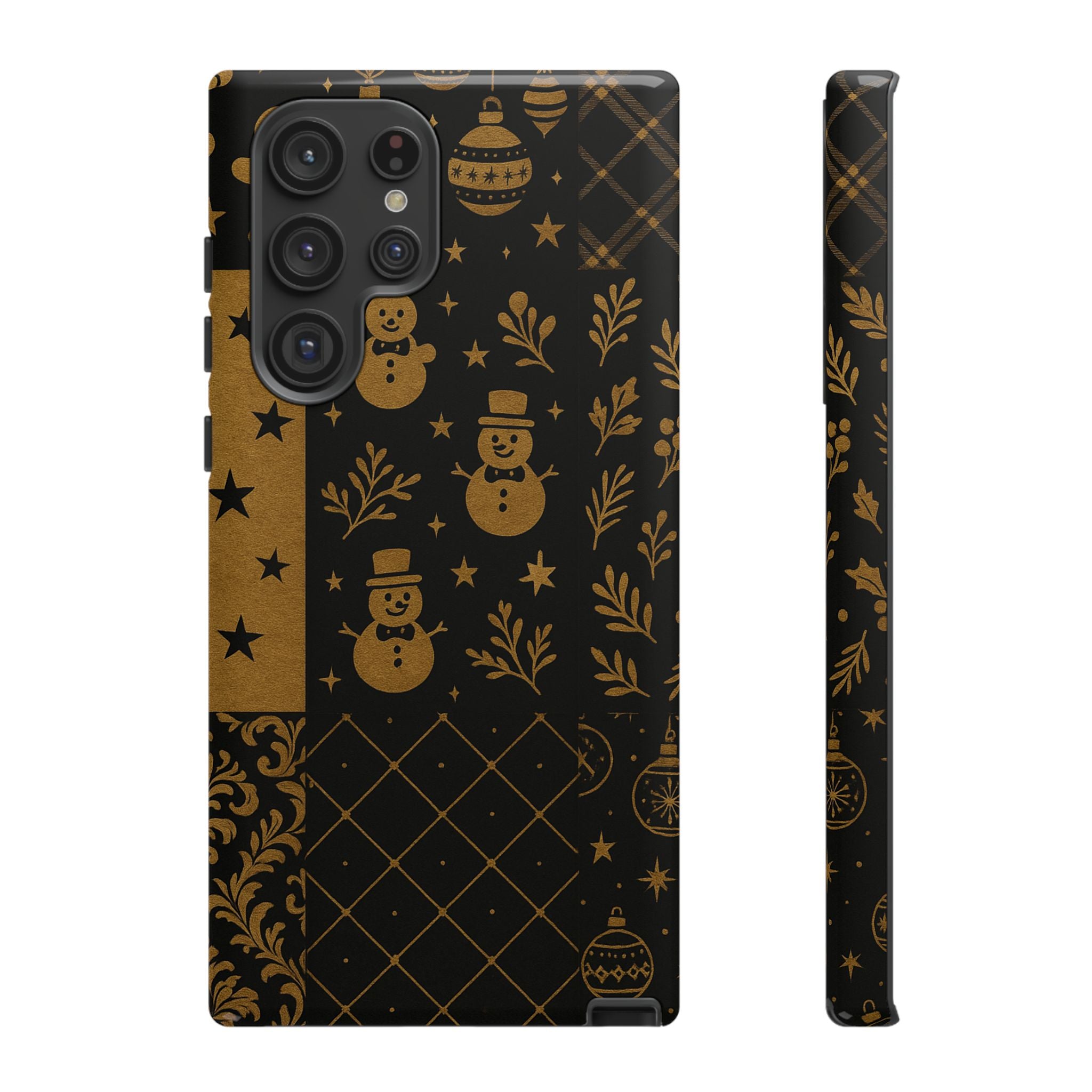 Black Festive Phone Case | Christmas Gift | Holiday Decor | Snowman Design | Tough Cases | Winter Celebration Samsung Galaxy S22 Ultra Glossy