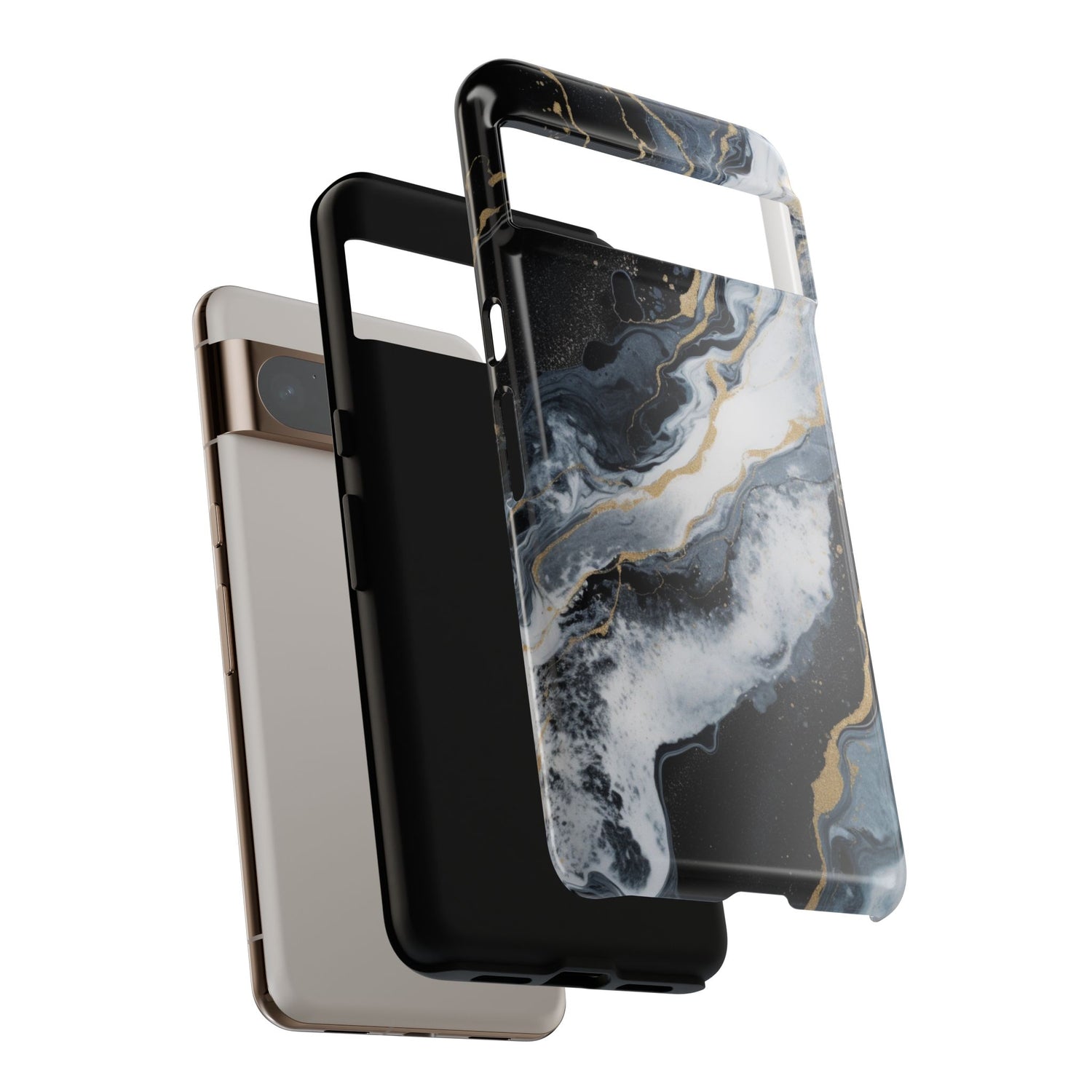 Celestial Marble Phone Case - Black & Gold Swirl Design