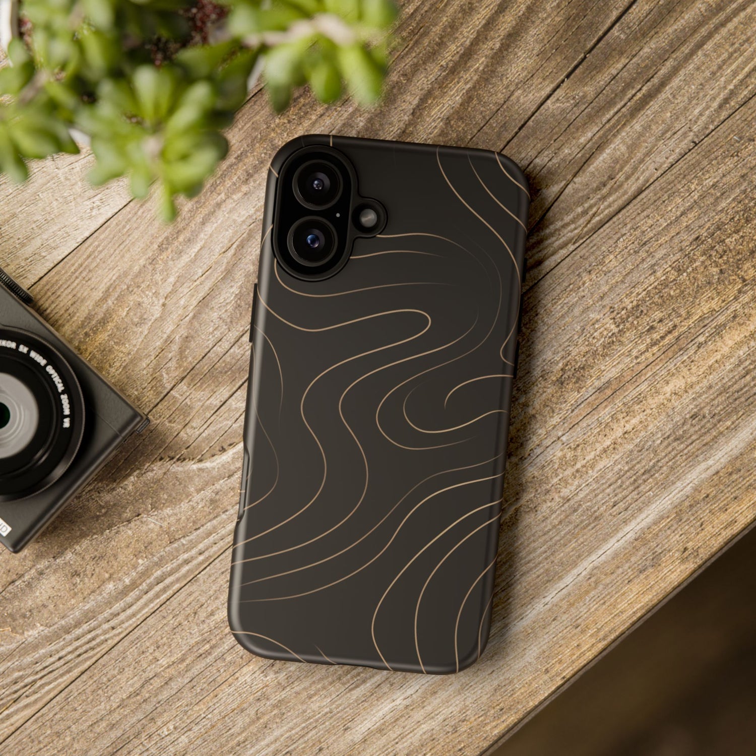 Noir Topograph - Black Minimalist Line Art Phone Case