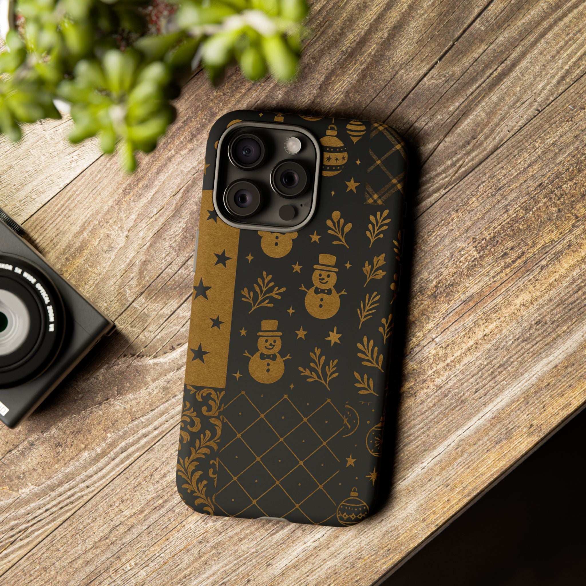 Black Festive Phone Case | Christmas Gift | Holiday Decor | Snowman Design | Tough Cases | Winter Celebration