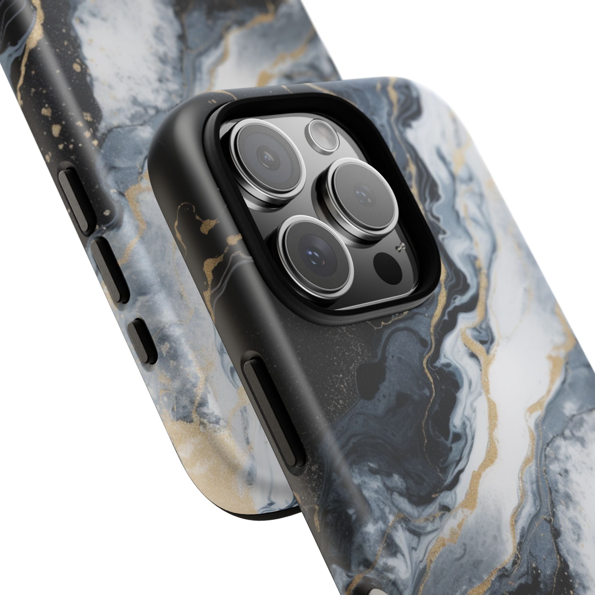 Celestial Marble Phone Case - Black & Gold Swirl Design