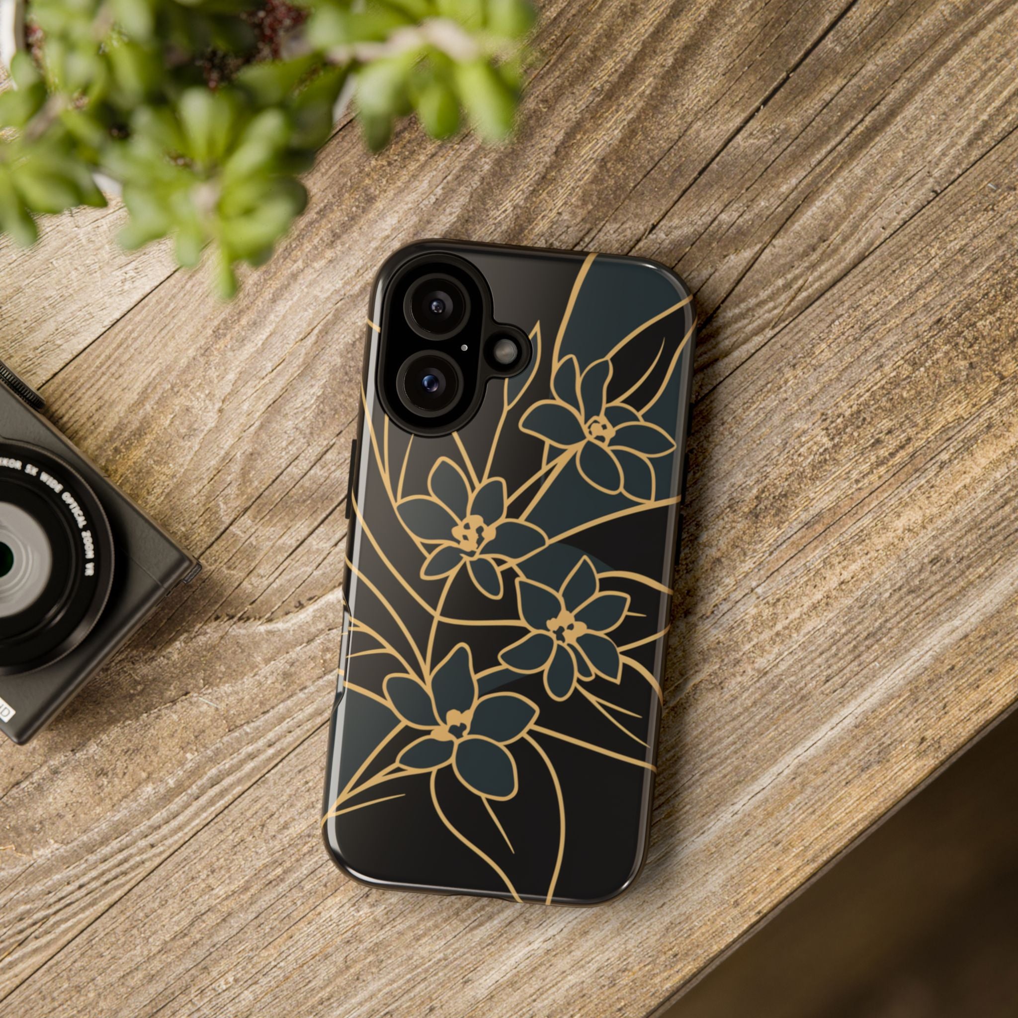 Golden Bloom - Elegant Floral Line Art Phone Case