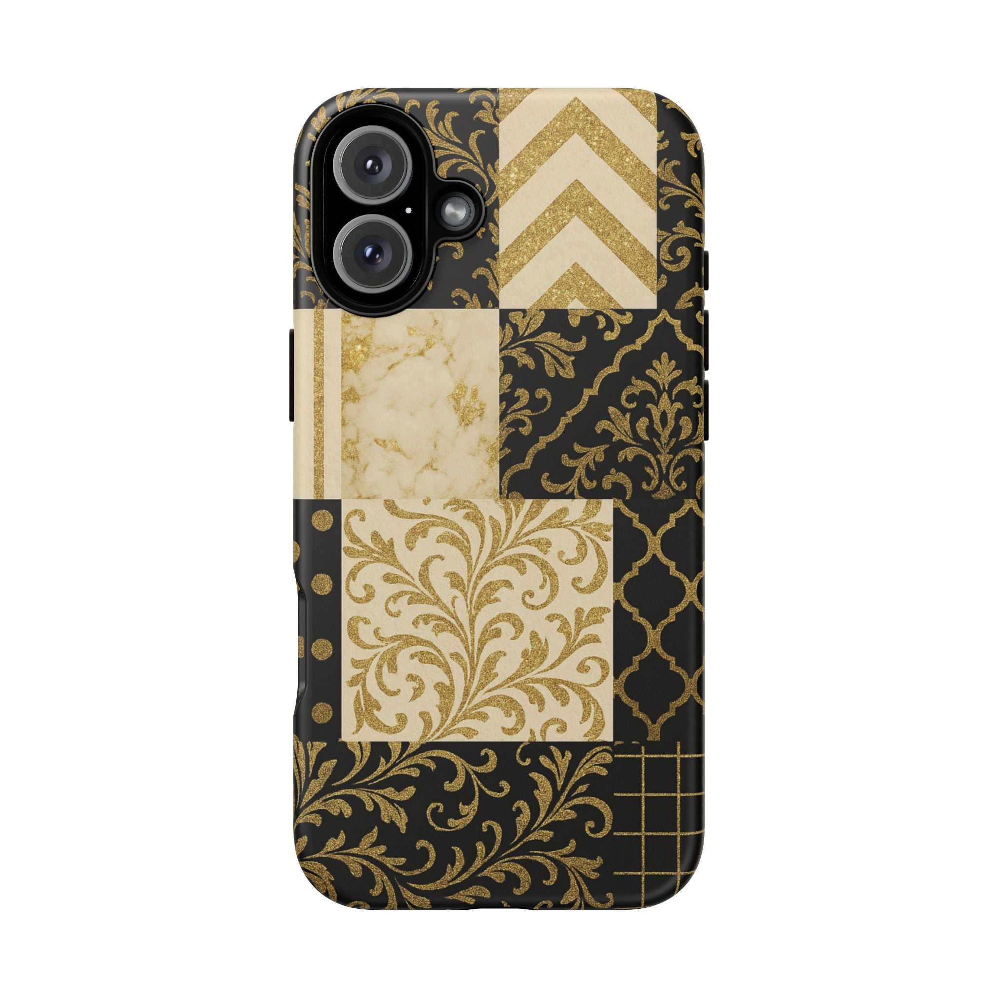 Phone Case, Luxury Black and Gold Festive Design for Christmas Gift, Holiday Decor, Tough Cases, Winter Celebration, Elegant iPhone Cover iPhone 16 Plus Matte