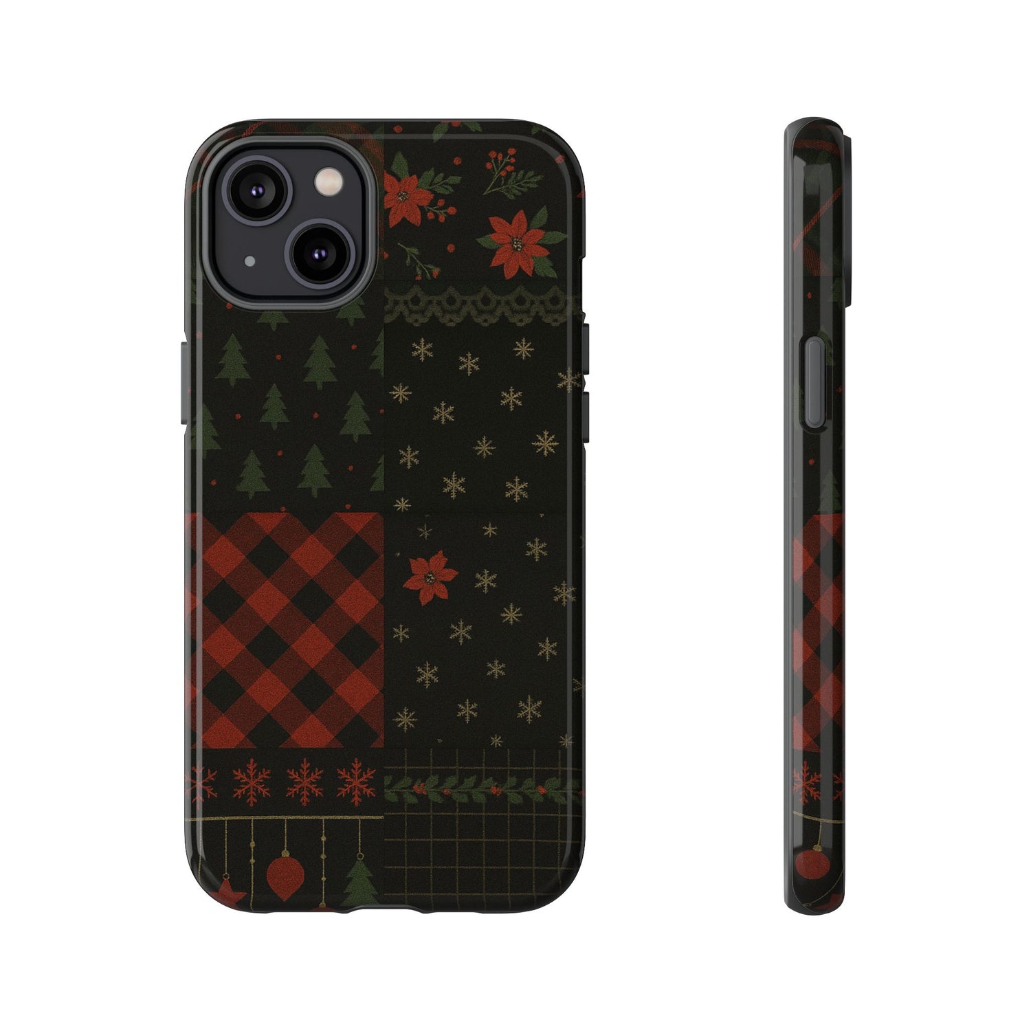 Black Festive Phone Case - Christmas Phone Cover - Tough Design iPhone 14 Plus Glossy