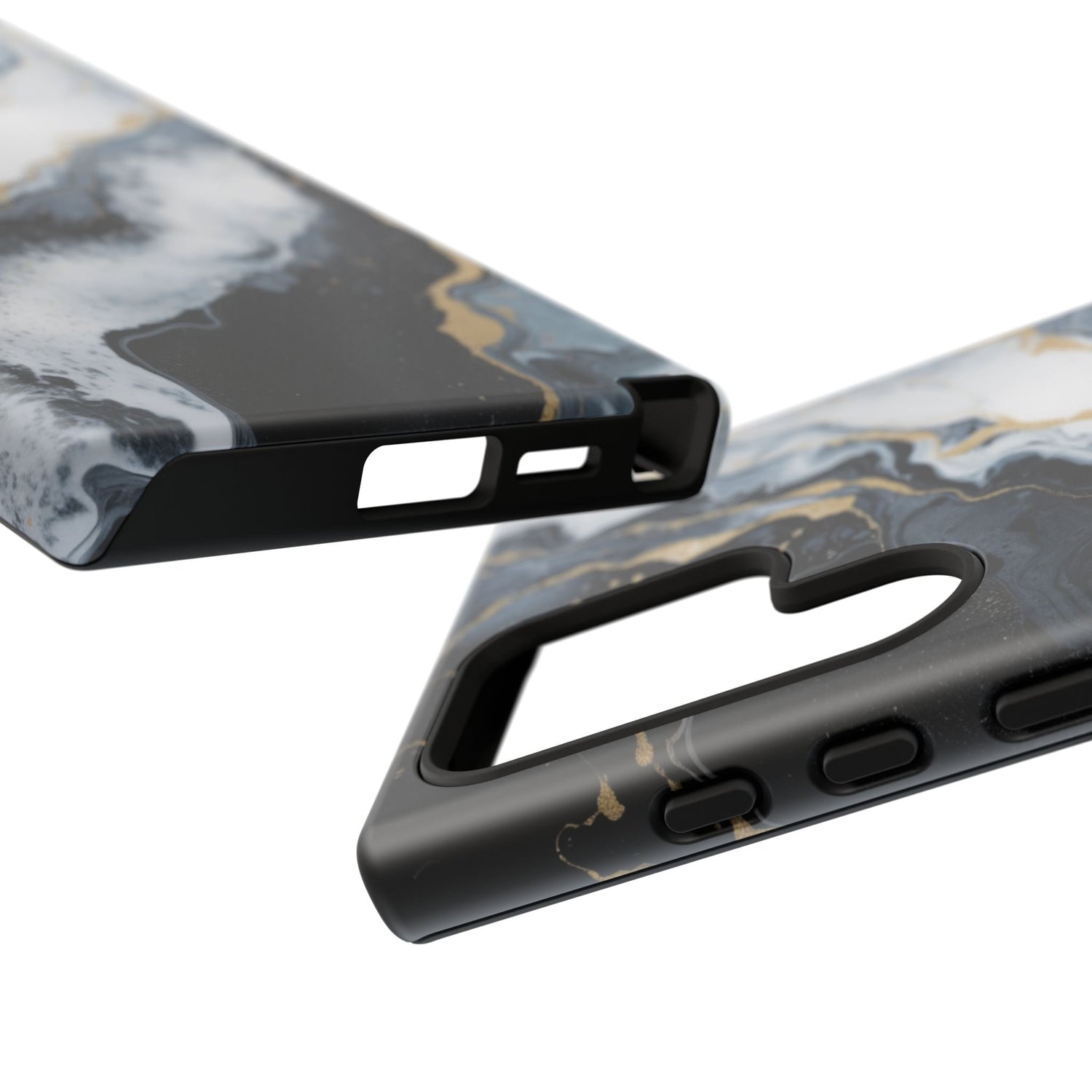Celestial Marble Phone Case - Black & Gold Swirl Design