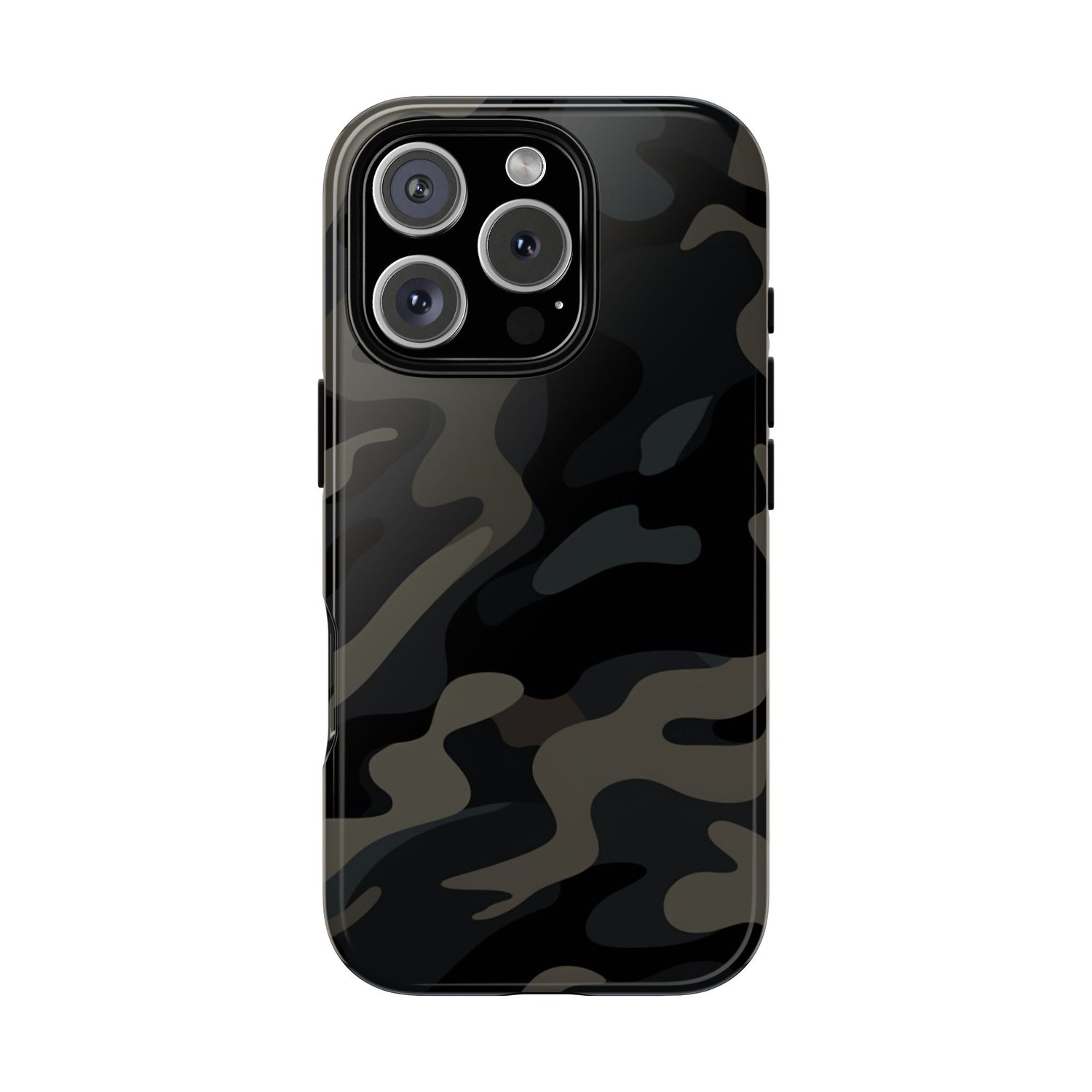 Black Camouflage Phone Case for iPhone, Samsung and Google Pixel iPhone 16 Pro Glossy