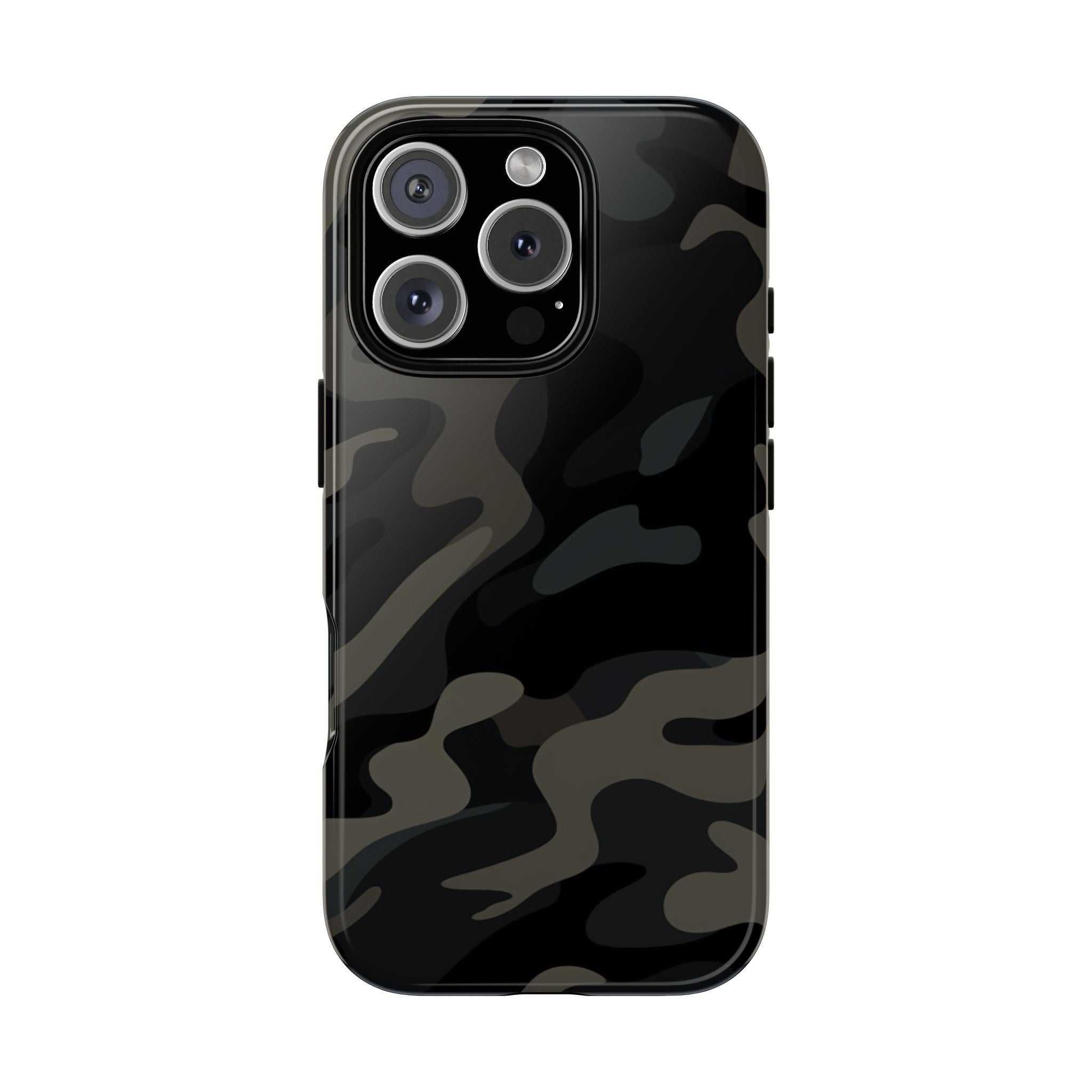 Black Camouflage Phone Case for iPhone, Samsung and Google Pixel iPhone 16 Pro Glossy