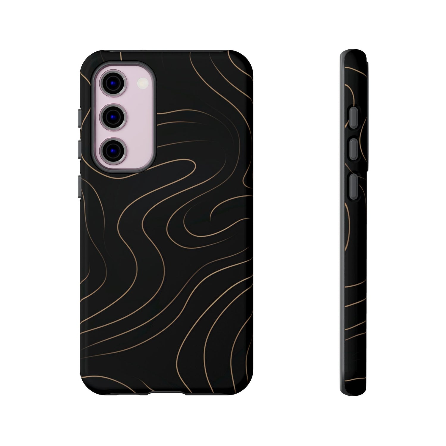 Noir Topograph - Black Minimalist Line Art Phone Case Samsung Galaxy S23 Plus Glossy