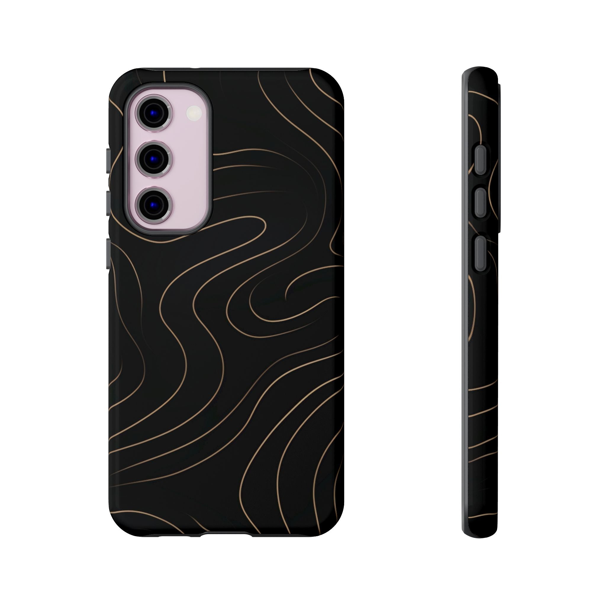 Noir Topograph - Black Minimalist Line Art Phone Case Samsung Galaxy S23 Plus Glossy
