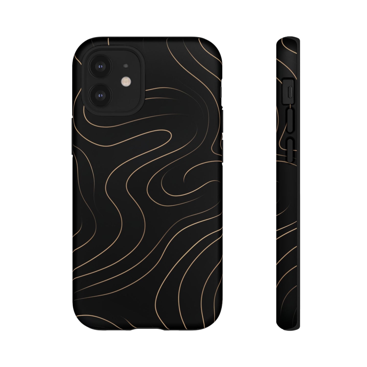Noir Topograph - Black Minimalist Line Art Phone Case iPhone 12 Mini Matte