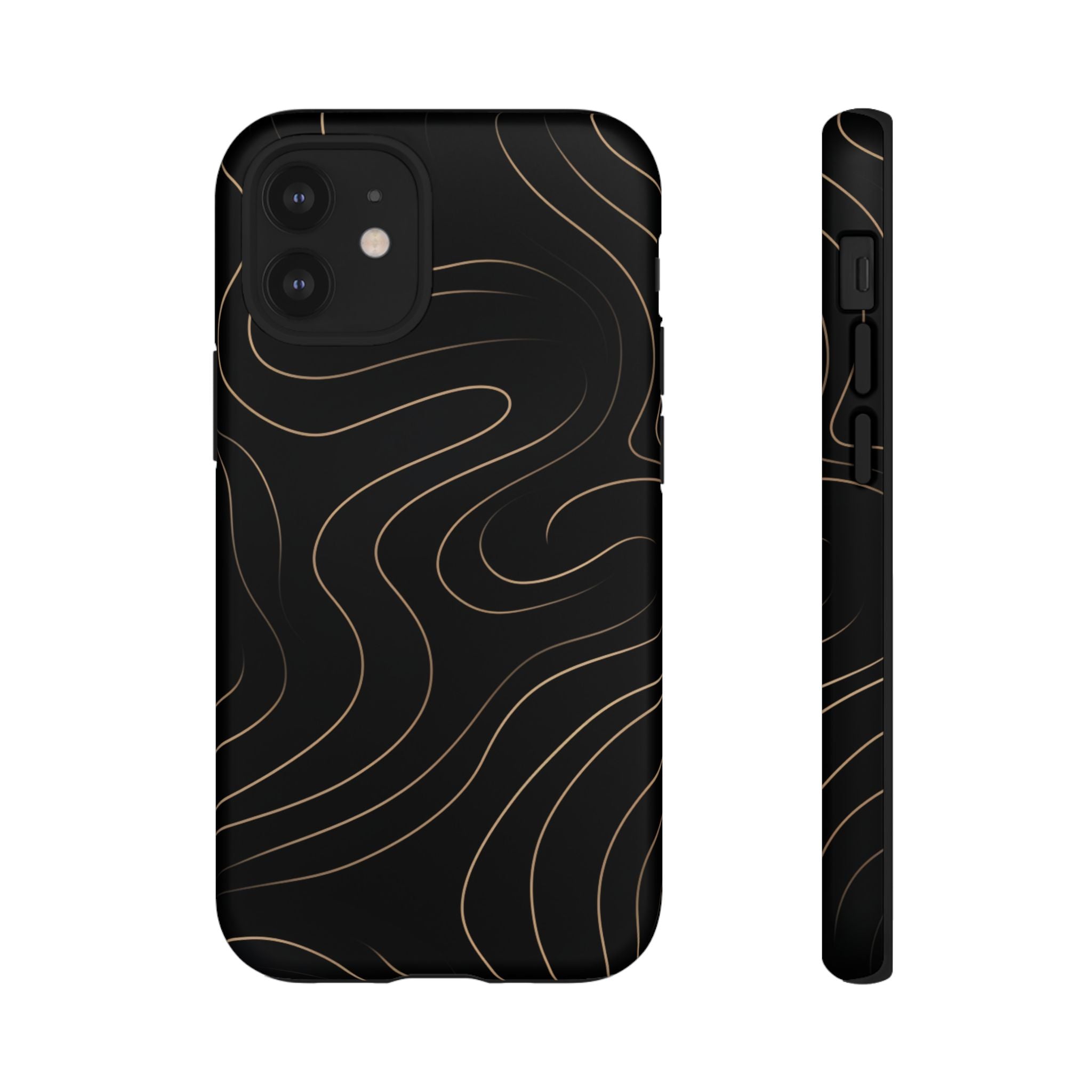 Noir Topograph - Black Minimalist Line Art Phone Case iPhone 12 Mini Matte