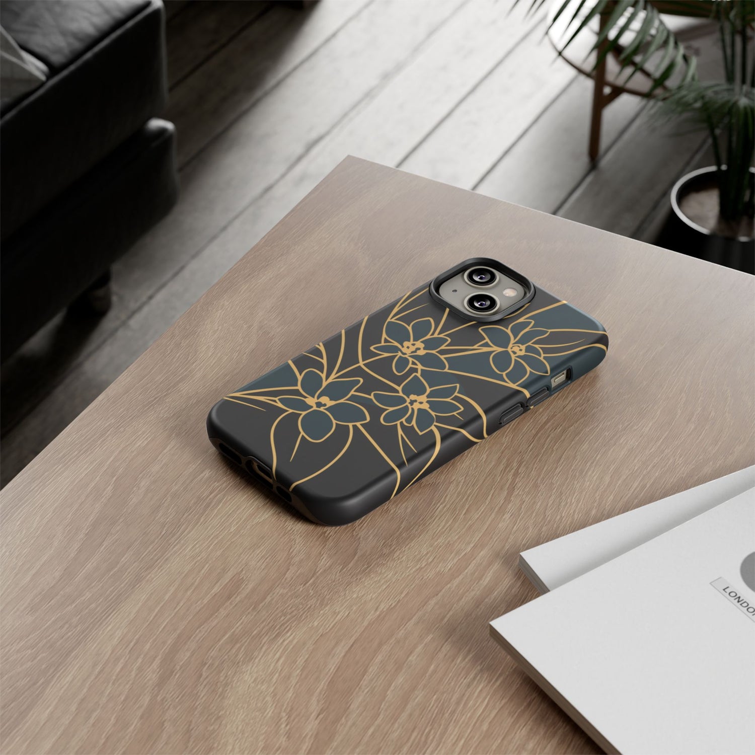 Golden Bloom - Elegant Floral Line Art Phone Case