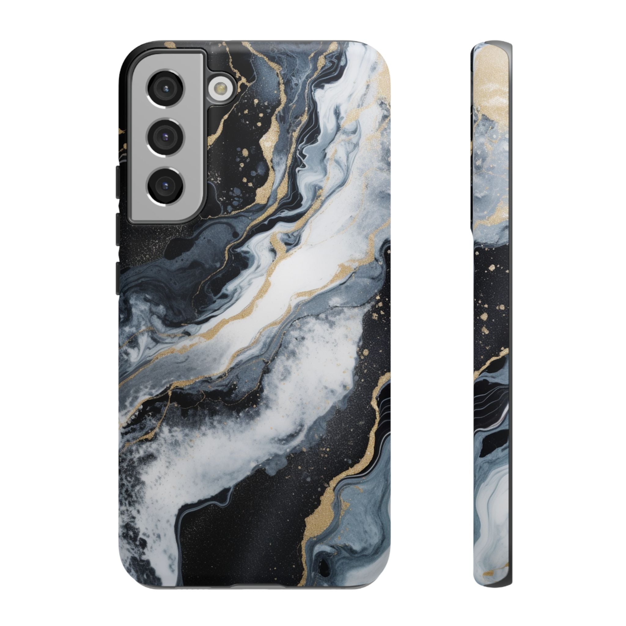 Celestial Marble Phone Case - Black & Gold Swirl Design Samsung Galaxy S22 Plus Matte