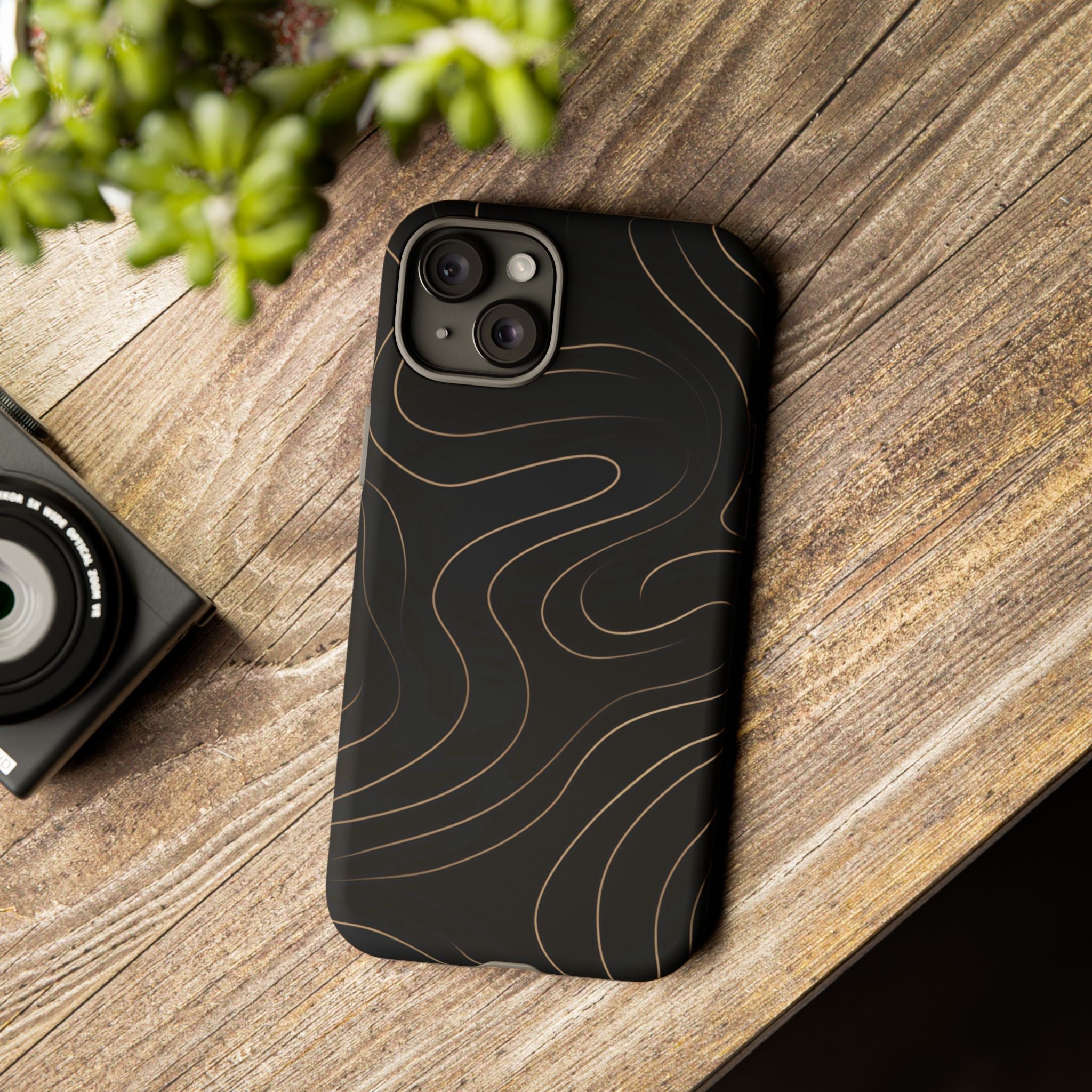 Noir Topograph - Black Minimalist Line Art Phone Case
