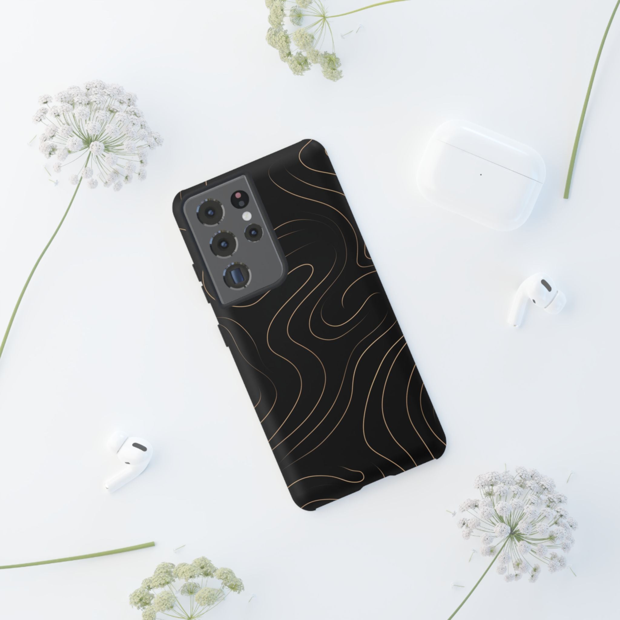 Noir Topograph - Black Minimalist Line Art Phone Case