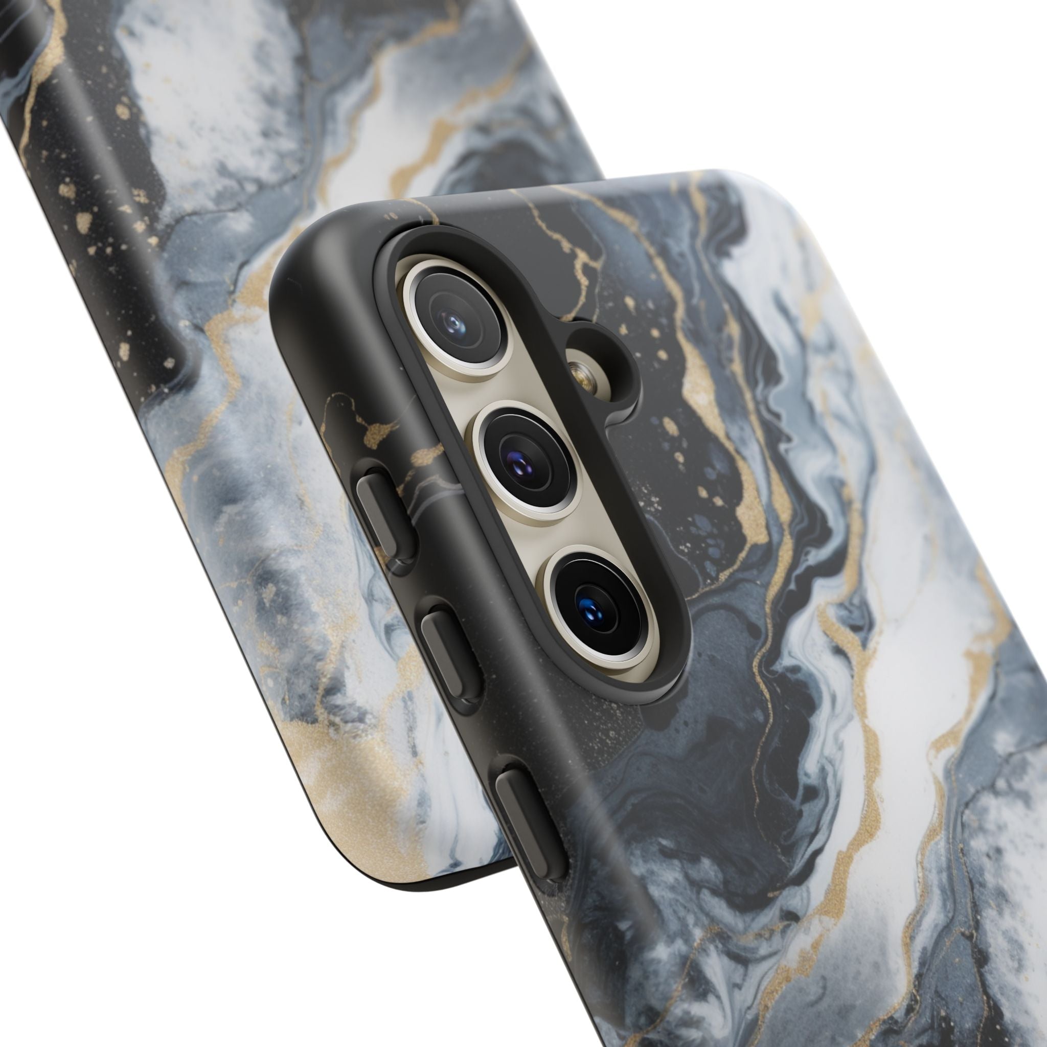 Celestial Marble Phone Case - Black & Gold Swirl Design