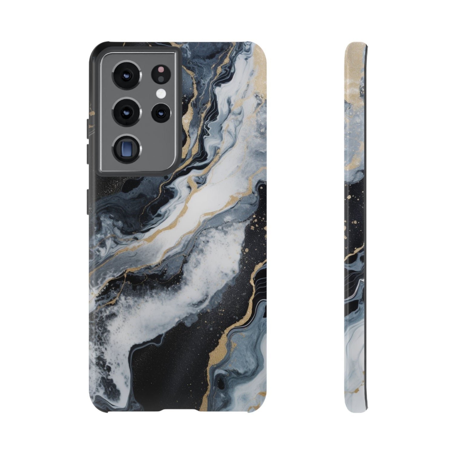 Celestial Marble Phone Case - Black & Gold Swirl Design Samsung Galaxy S21 Ultra Glossy