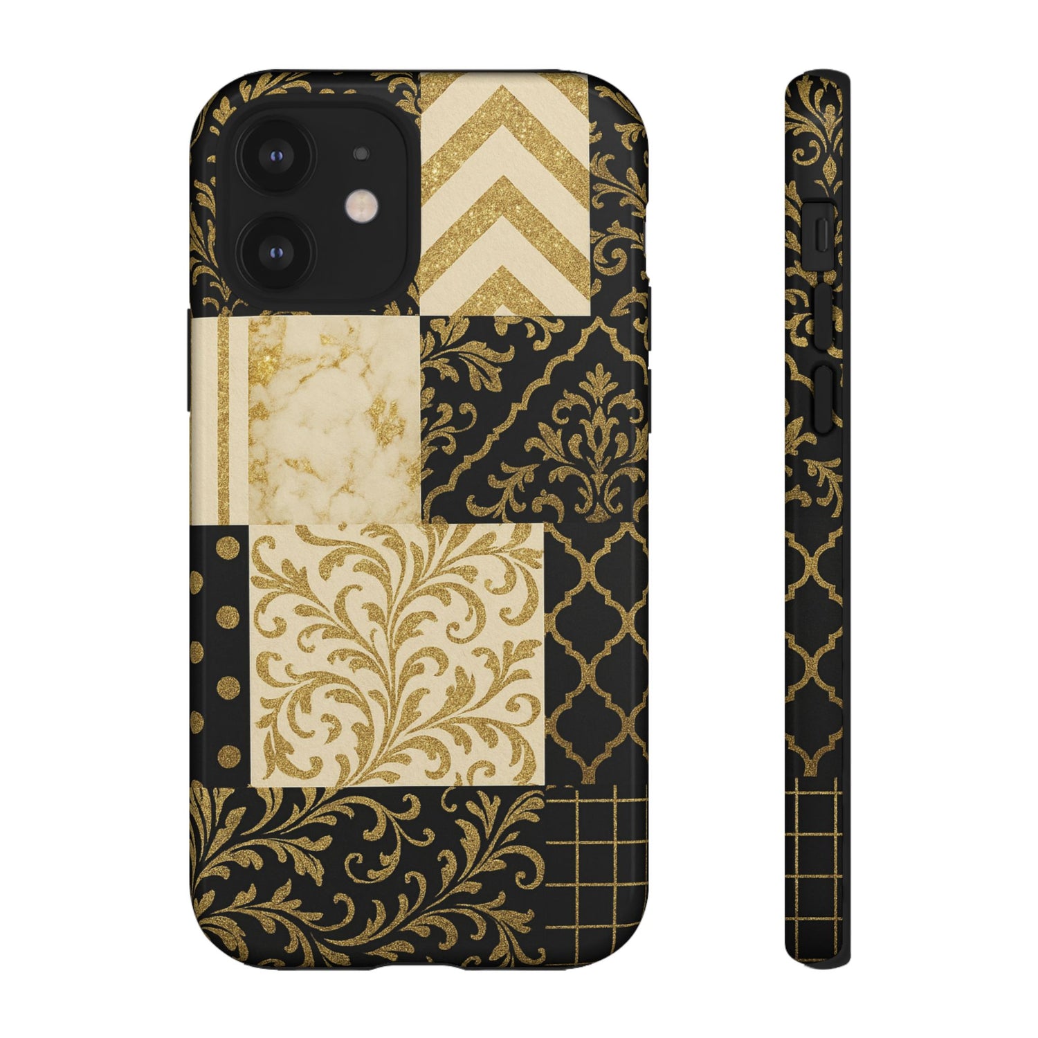 Phone Case, Luxury Black and Gold Festive Design for Christmas Gift, Holiday Decor, Tough Cases, Winter Celebration, Elegant iPhone Cover iPhone 12 Glossy