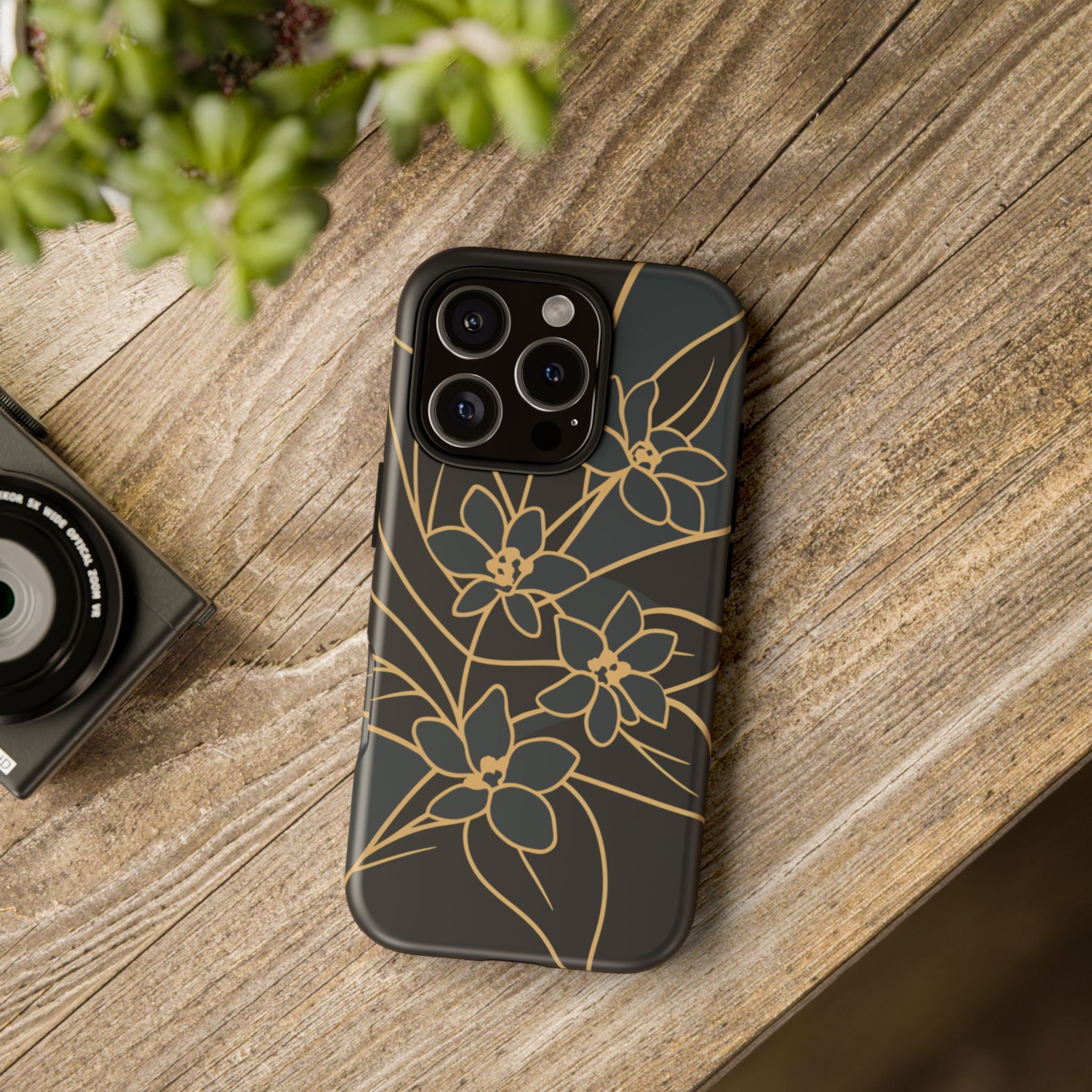 Golden Bloom - Elegant Floral Line Art Phone Case