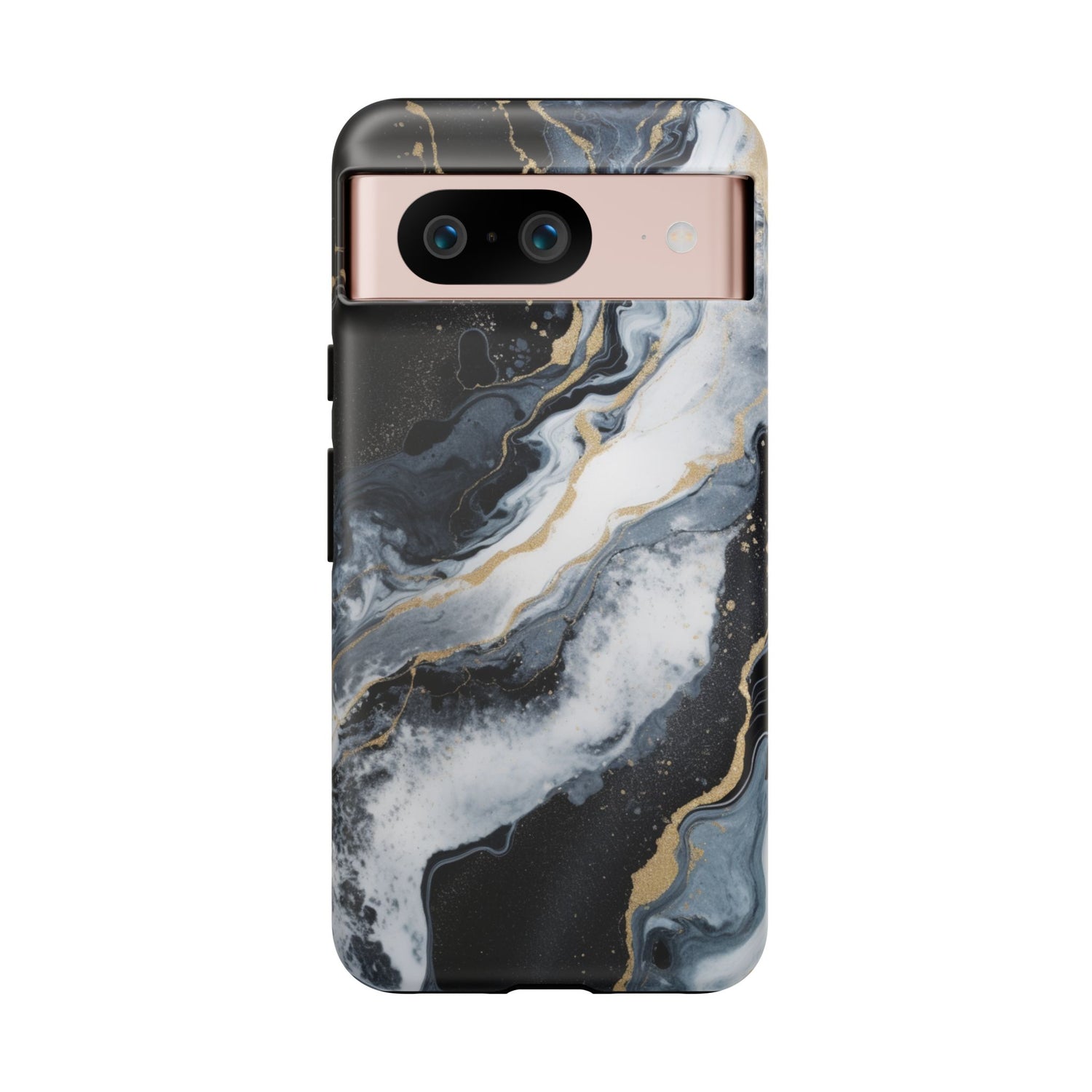 Celestial Marble Phone Case - Black & Gold Swirl Design Google Pixel 8 Matte