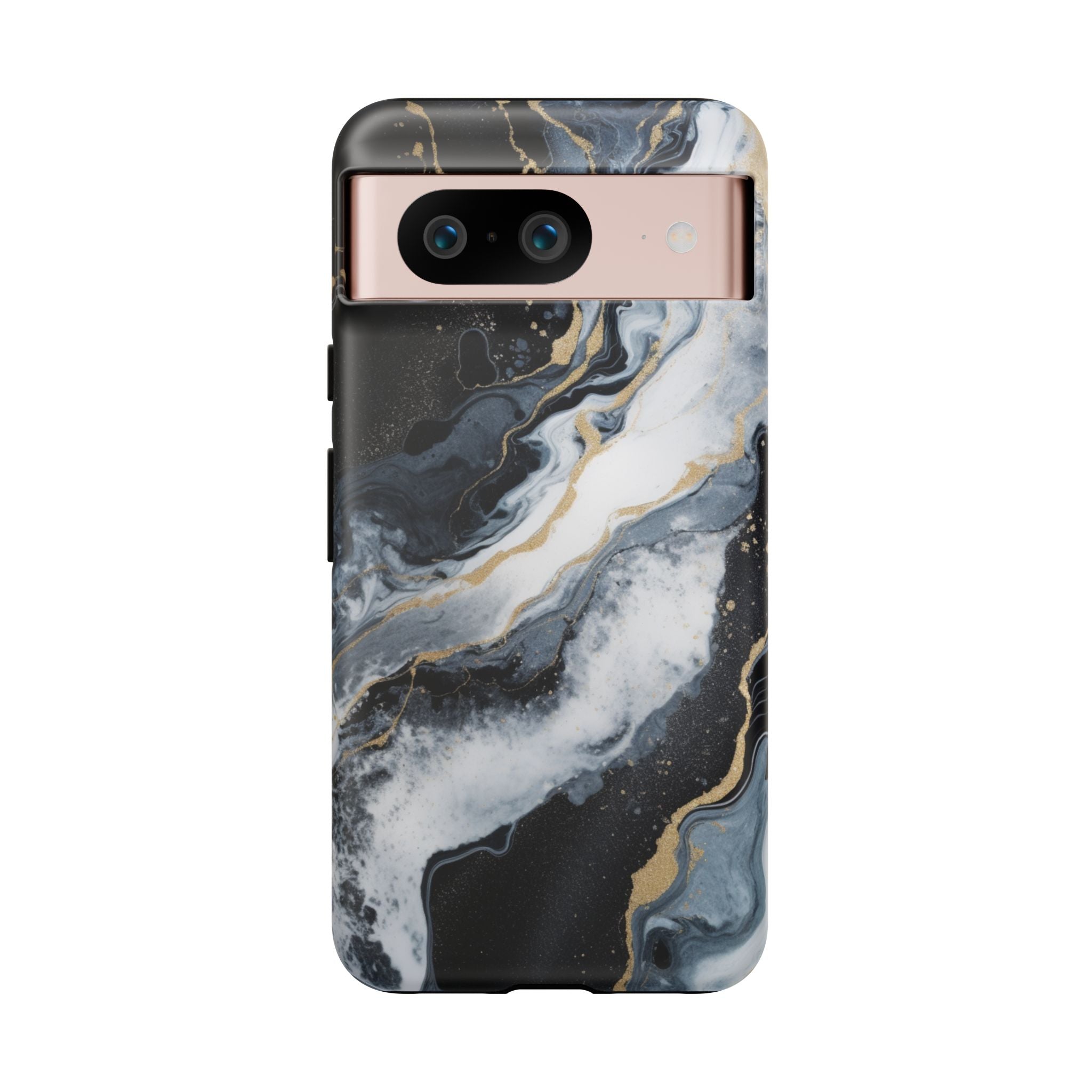 Celestial Marble Phone Case - Black & Gold Swirl Design Google Pixel 8 Matte