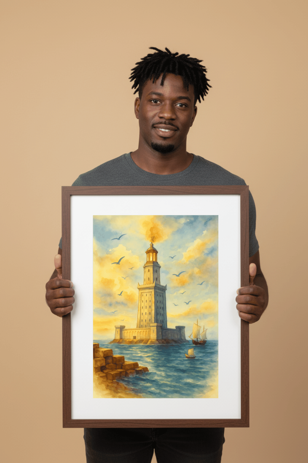 Lighthouse of Alexandria Watercolor Print: Pharos Wall Art