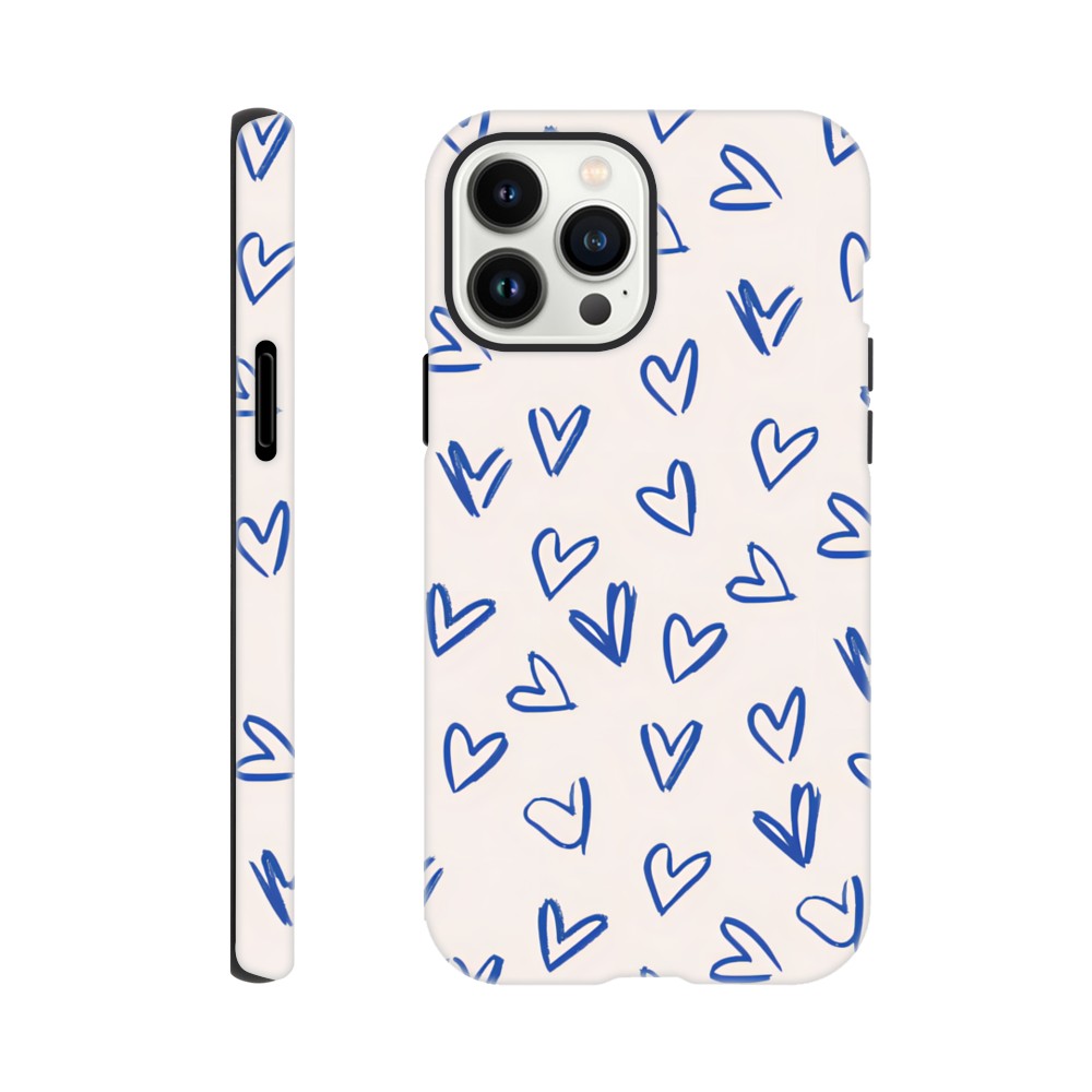 Blue Hearts Phone Case - Cute Minimalist Pattern for iPhone & Samsung | Romantic Design Protection iPhone 13 Pro Max