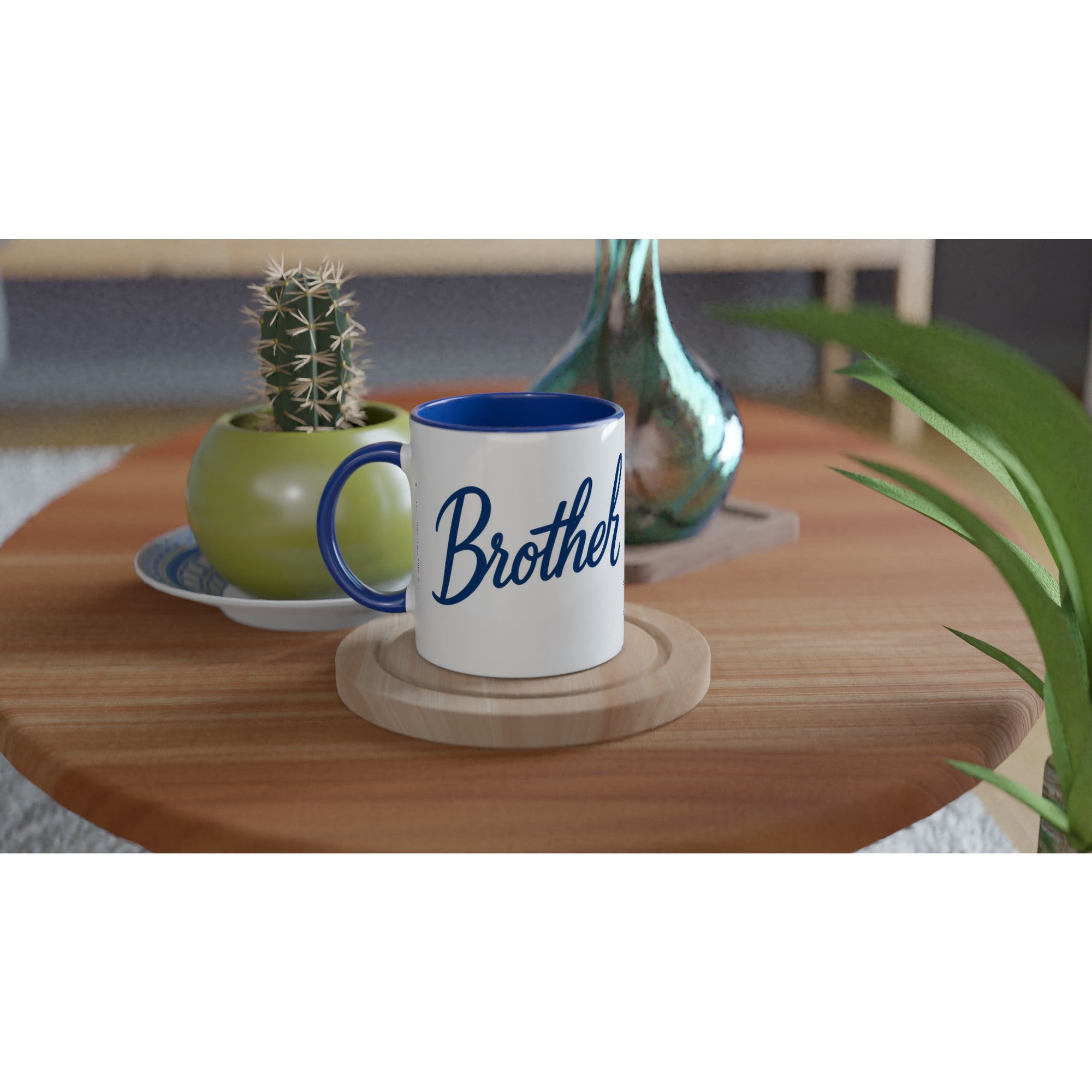 Brother Mug - Blue Brush Script Mug with Heart – Blue Calligraphy 11oz Coffee Cup – Gift for Brother, Birthday or Everyday Surprise