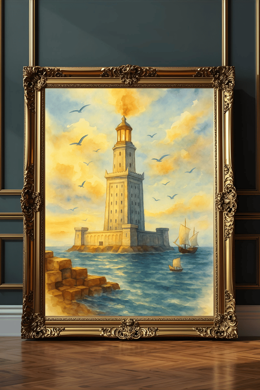 Lighthouse of Alexandria Watercolor Print: Pharos Wall Art