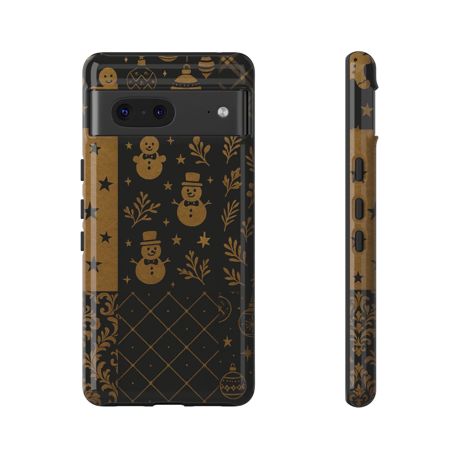 Black Festive Phone Case | Christmas Gift | Holiday Decor | Snowman Design | Tough Cases | Winter Celebration Google Pixel 7 Glossy