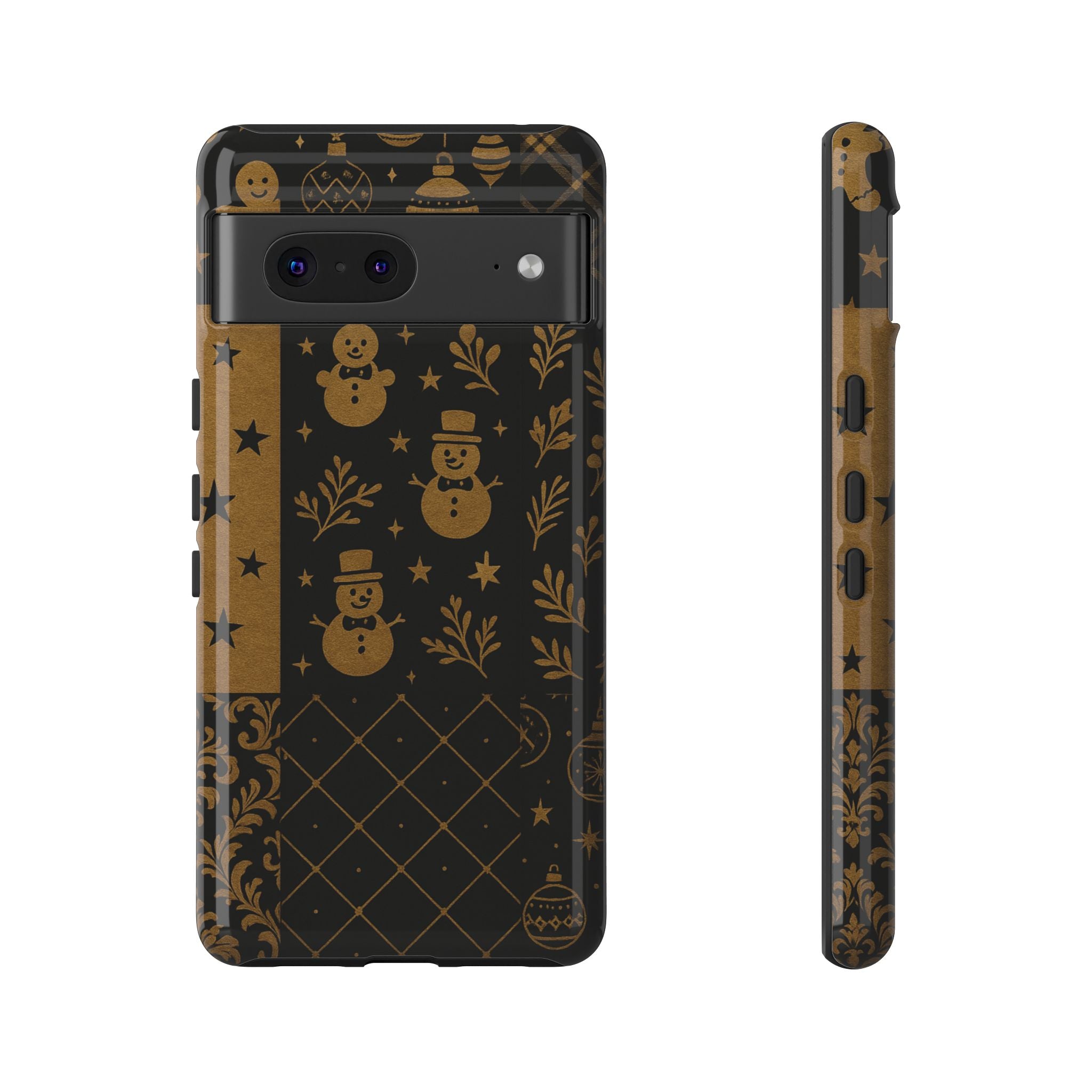Black Festive Phone Case | Christmas Gift | Holiday Decor | Snowman Design | Tough Cases | Winter Celebration Google Pixel 7 Glossy