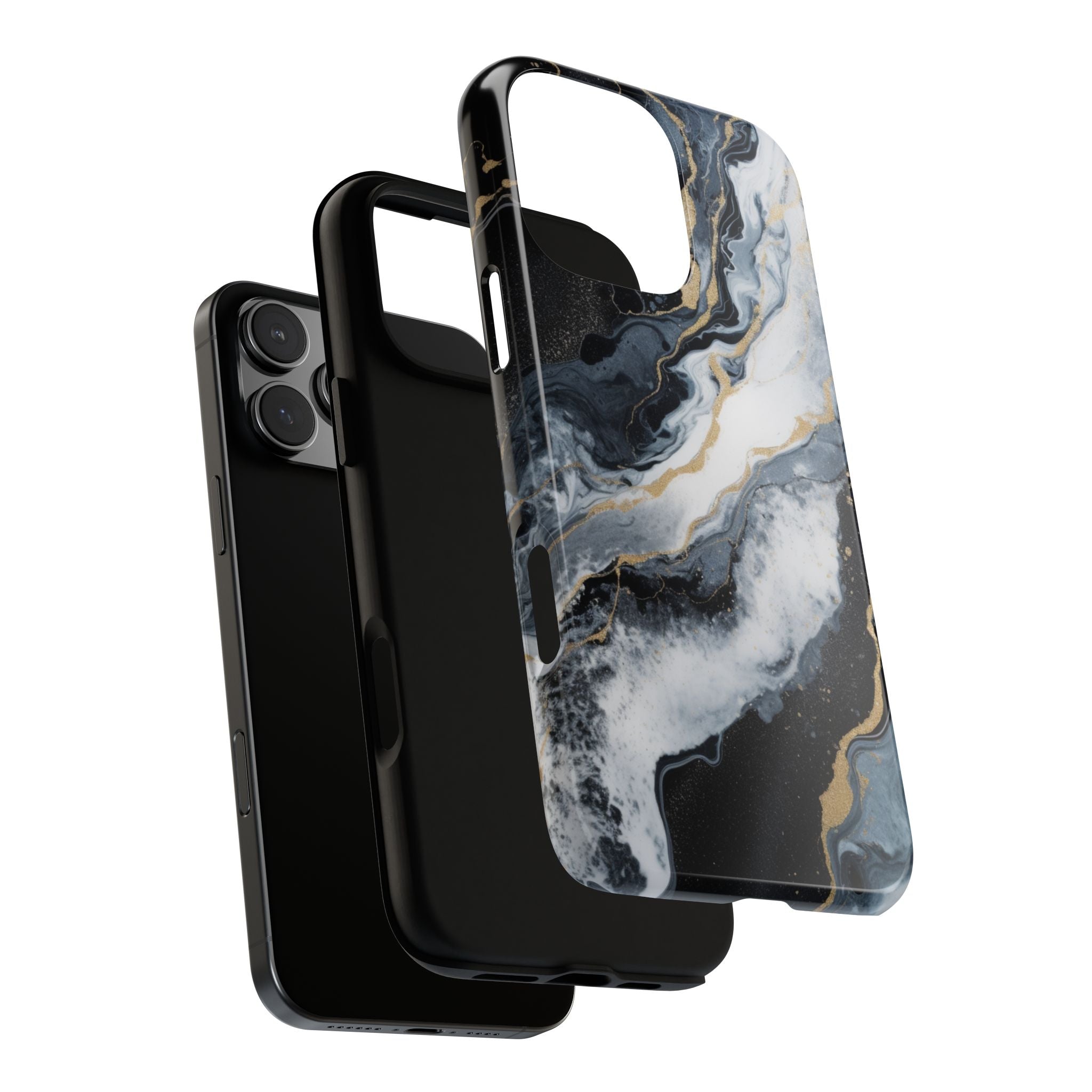 Celestial Marble Phone Case - Black & Gold Swirl Design