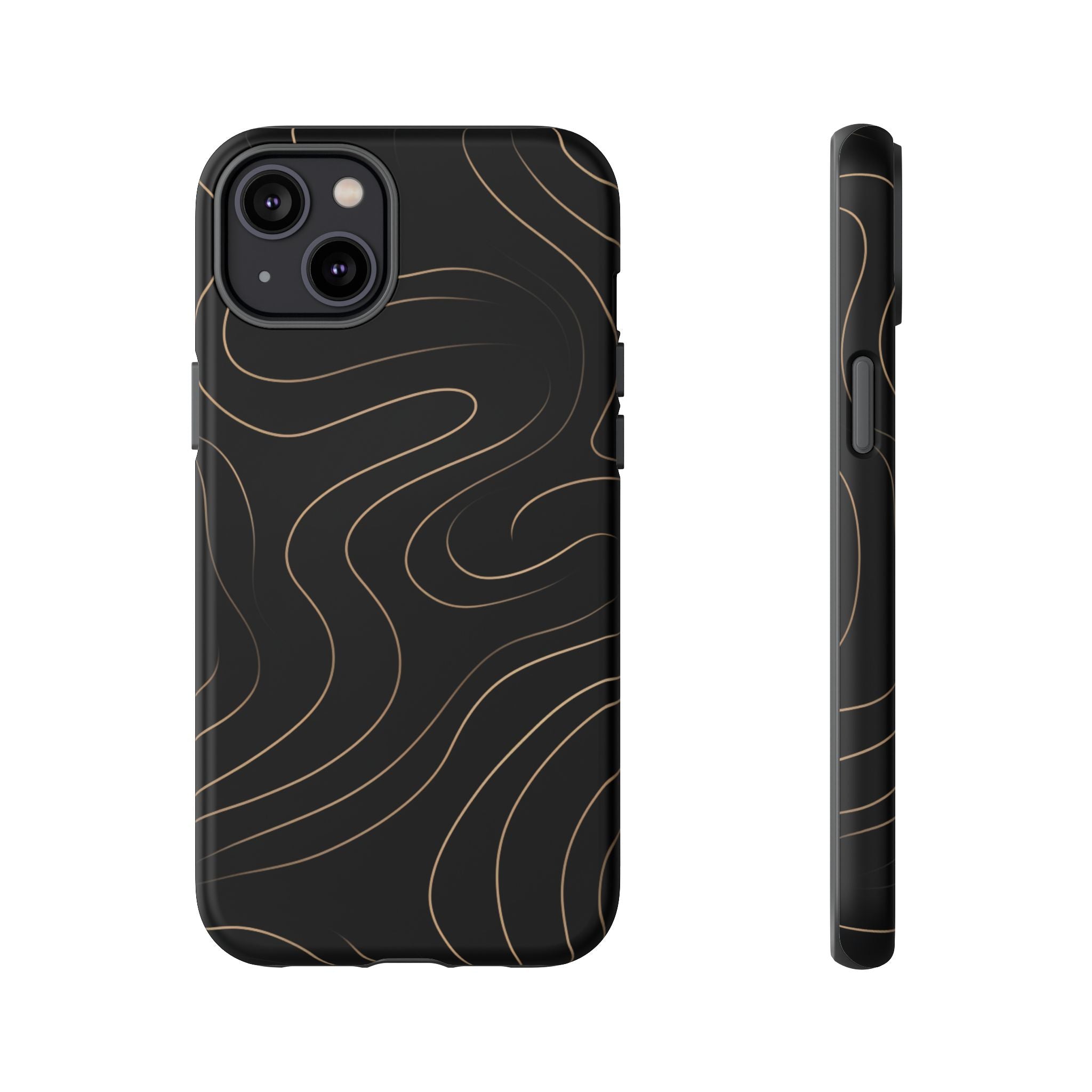 Noir Topograph - Black Minimalist Line Art Phone Case iPhone 14 Plus Matte