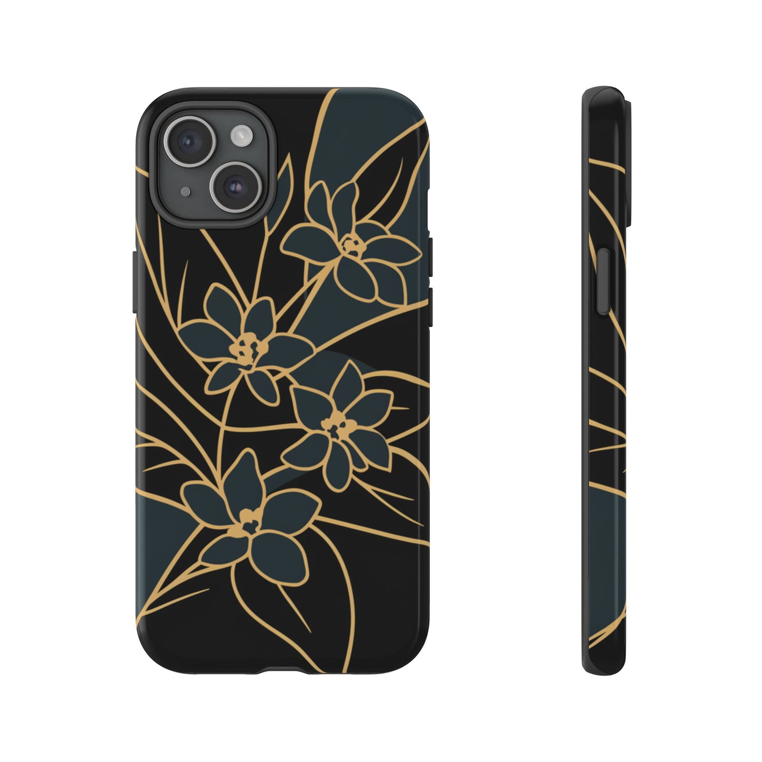 Golden Bloom - Elegant Floral Line Art Phone Case iPhone 15 Plus Glossy