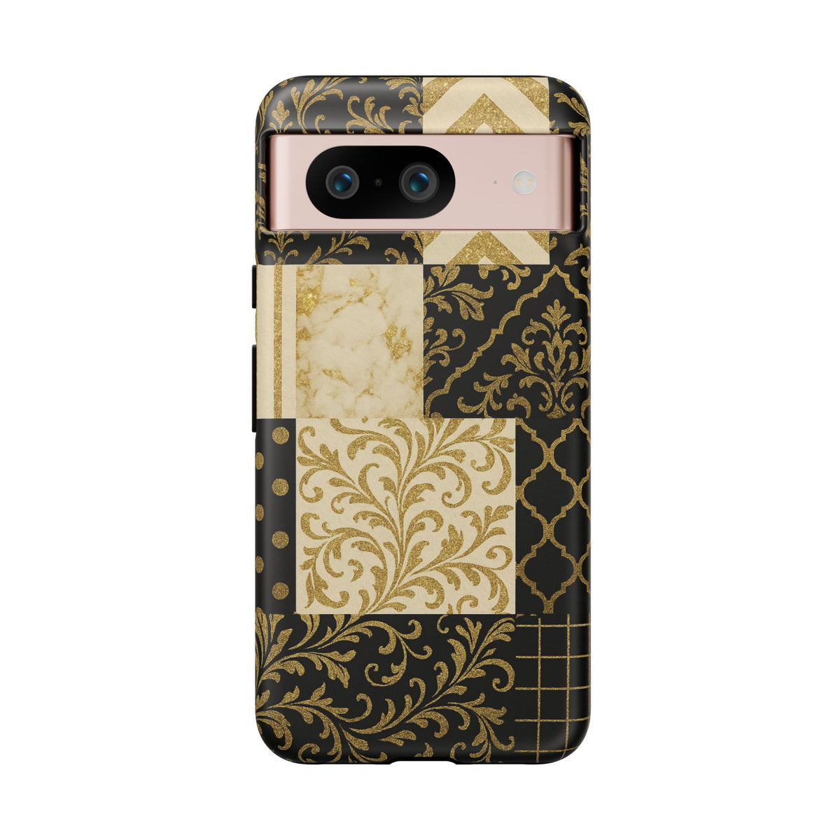 Phone Case, Luxury Black and Gold Festive Design for Christmas Gift, Holiday Decor, Tough Cases, Winter Celebration, Elegant iPhone Cover Google Pixel 8 Matte