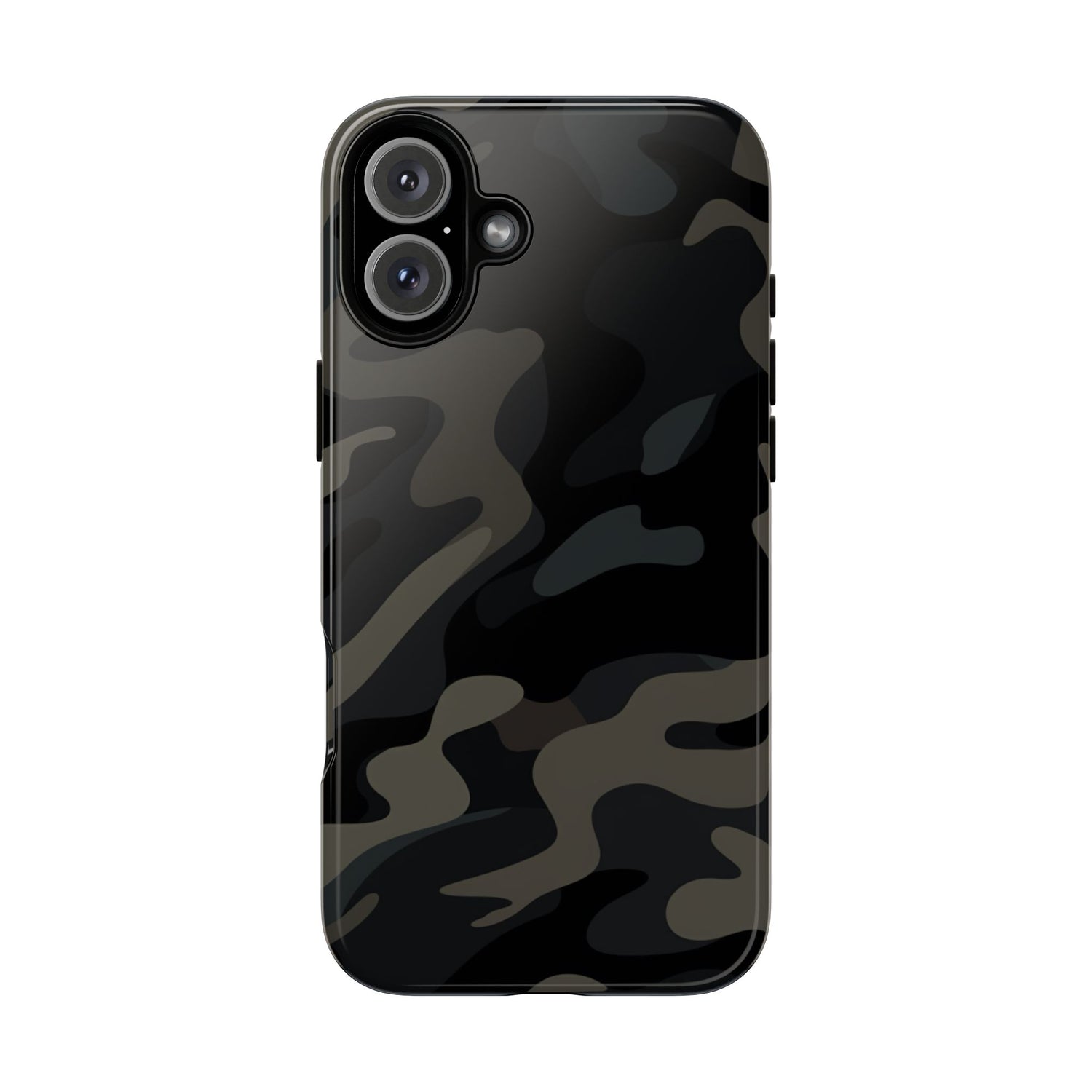 Black Camouflage Phone Case for iPhone, Samsung and Google Pixel iPhone 16 Plus Glossy